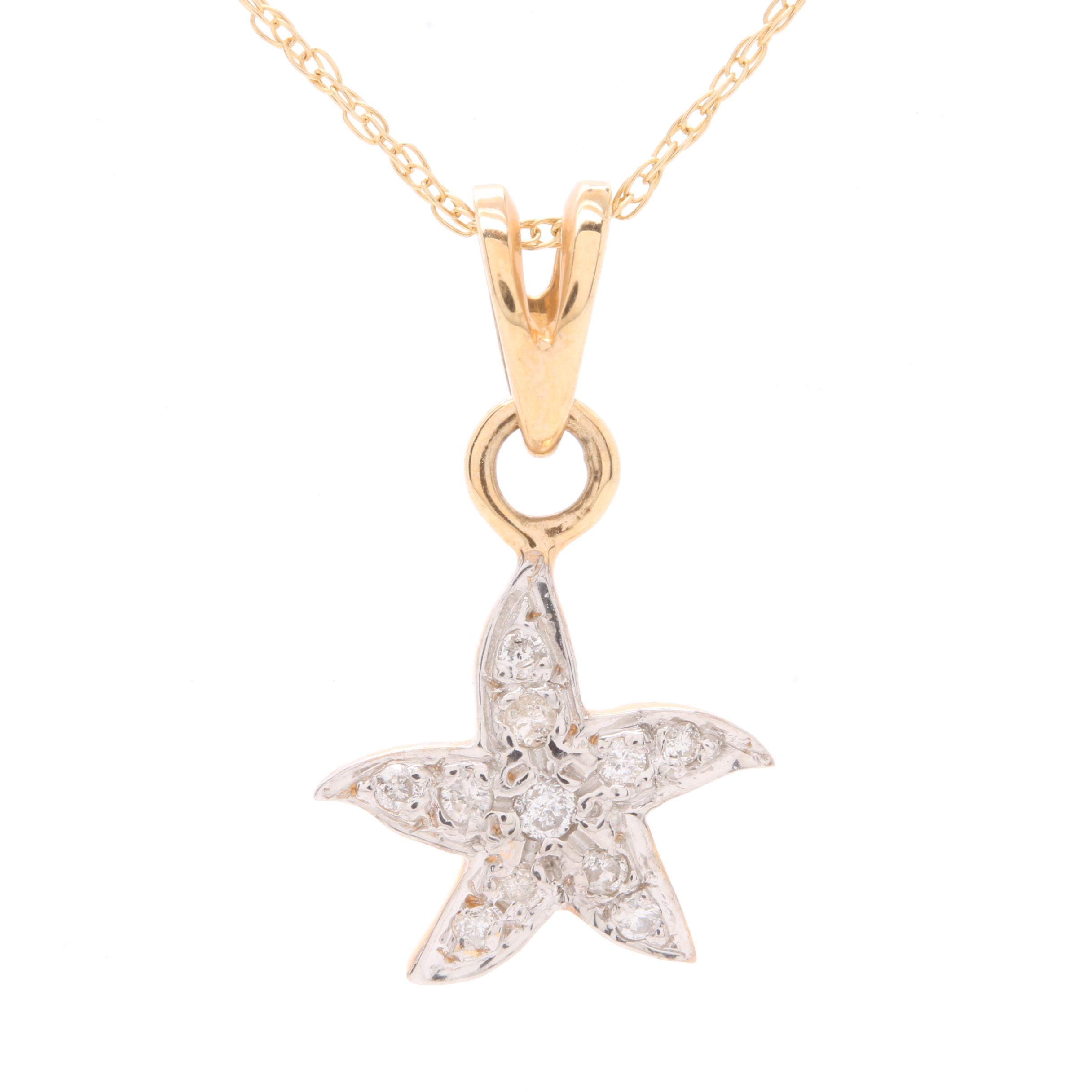 14K Yellow Gold Diamond Pendant Necklace