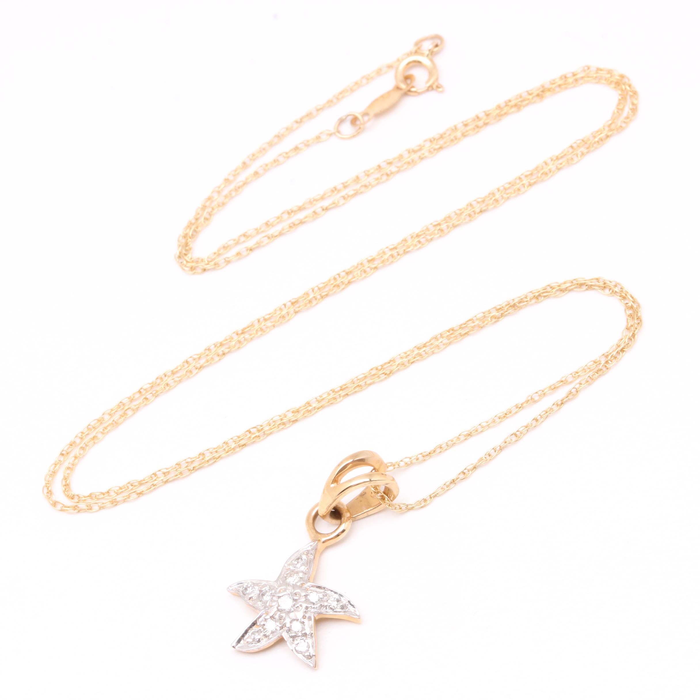 14K Yellow Gold Diamond Pendant Necklace