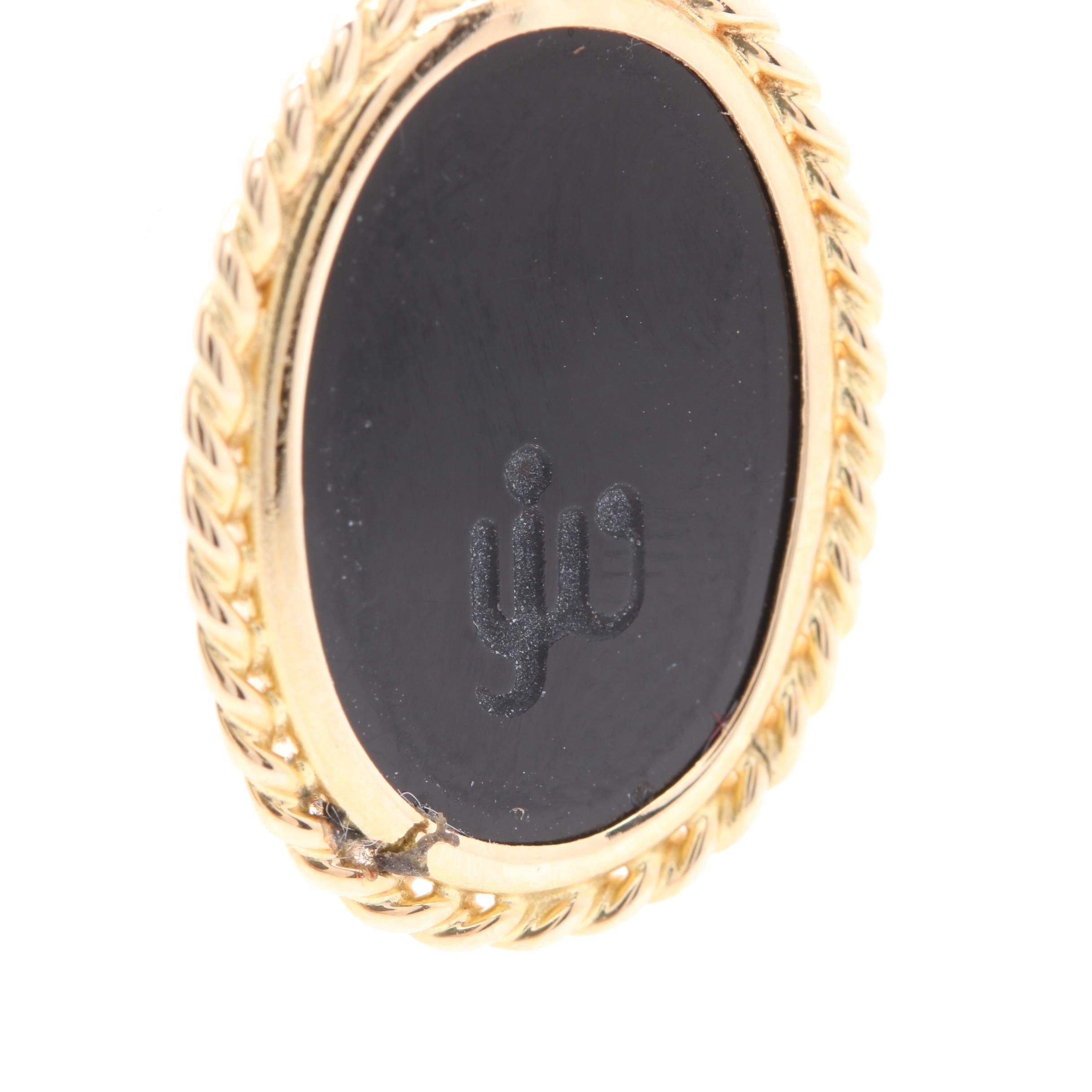 14K Yellow Gold Onyx Cameo Pendant Necklace