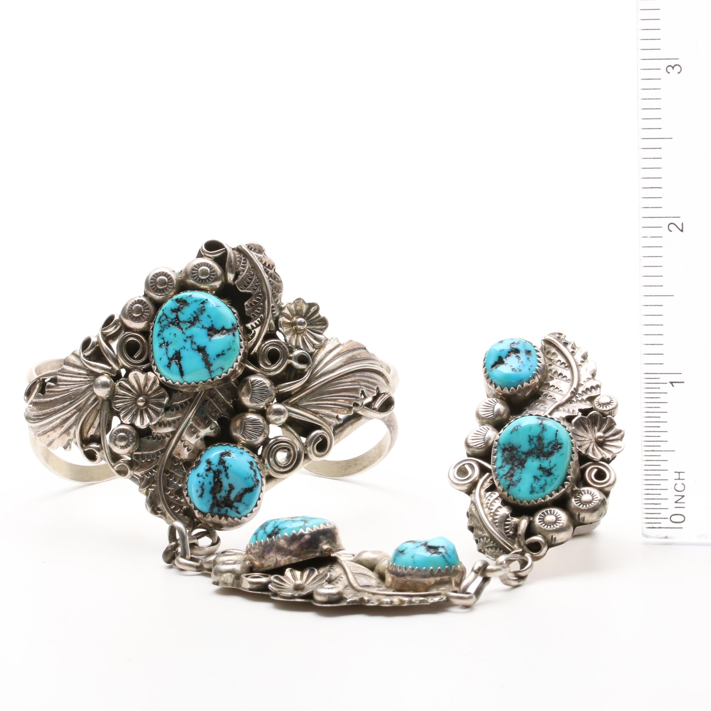 Harry B. Yazzie Navajo Diné Sterling Silver Turquoise Slave Bracelet