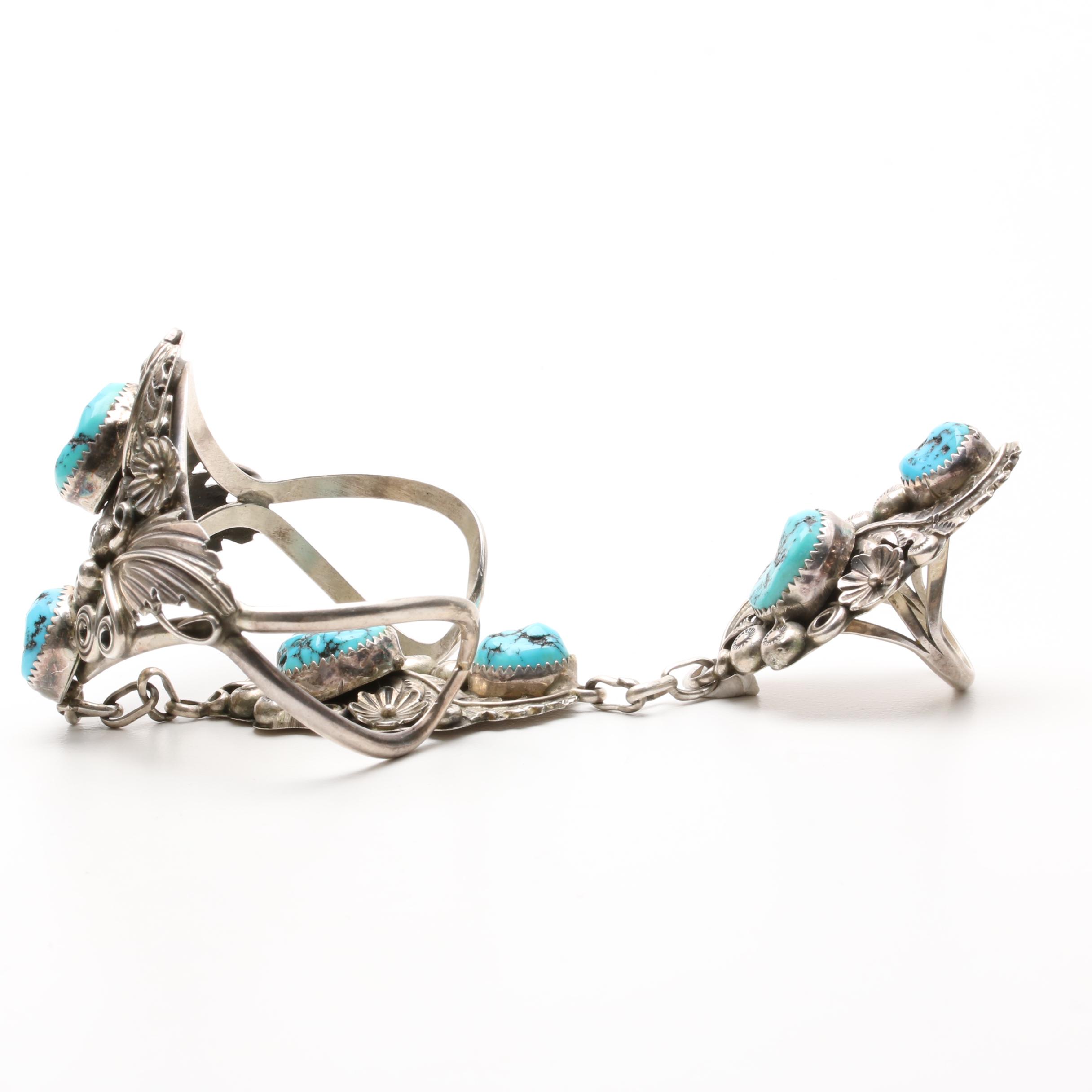 Harry B. Yazzie Navajo Diné Sterling Silver Turquoise Slave Bracelet