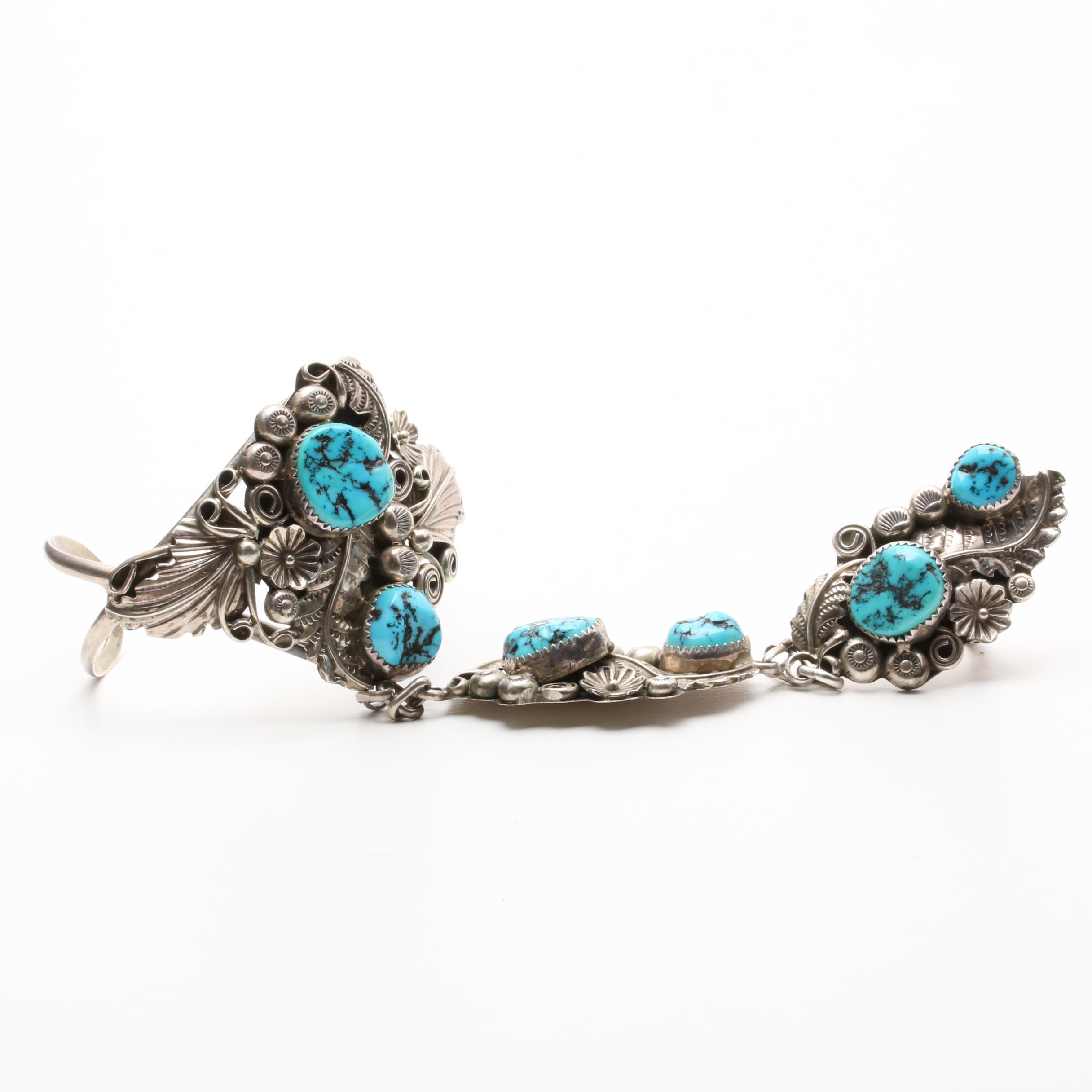 Harry B. Yazzie Navajo Diné Sterling Silver Turquoise Slave Bracelet
