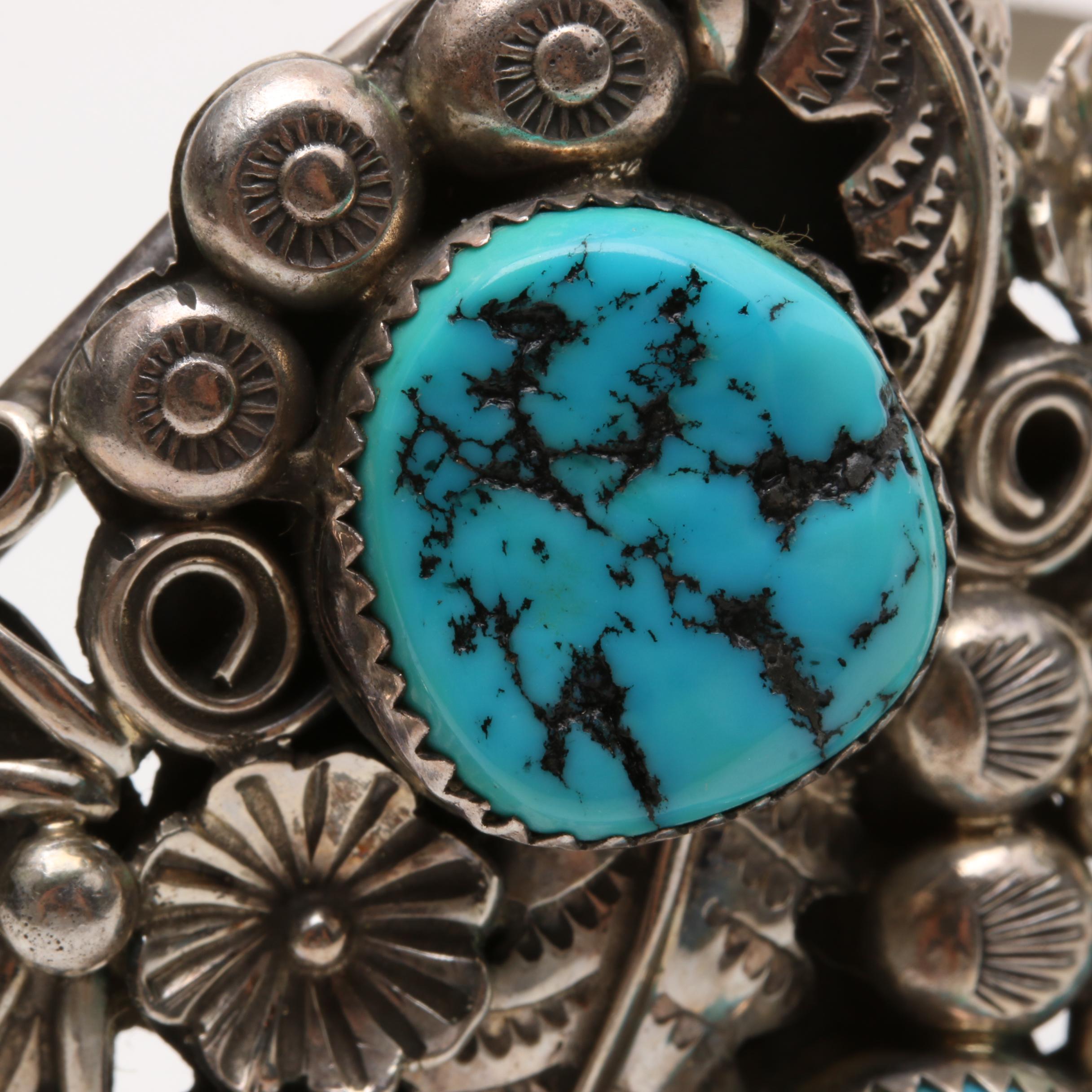 Harry B. Yazzie Navajo Diné Sterling Silver Turquoise Slave Bracelet