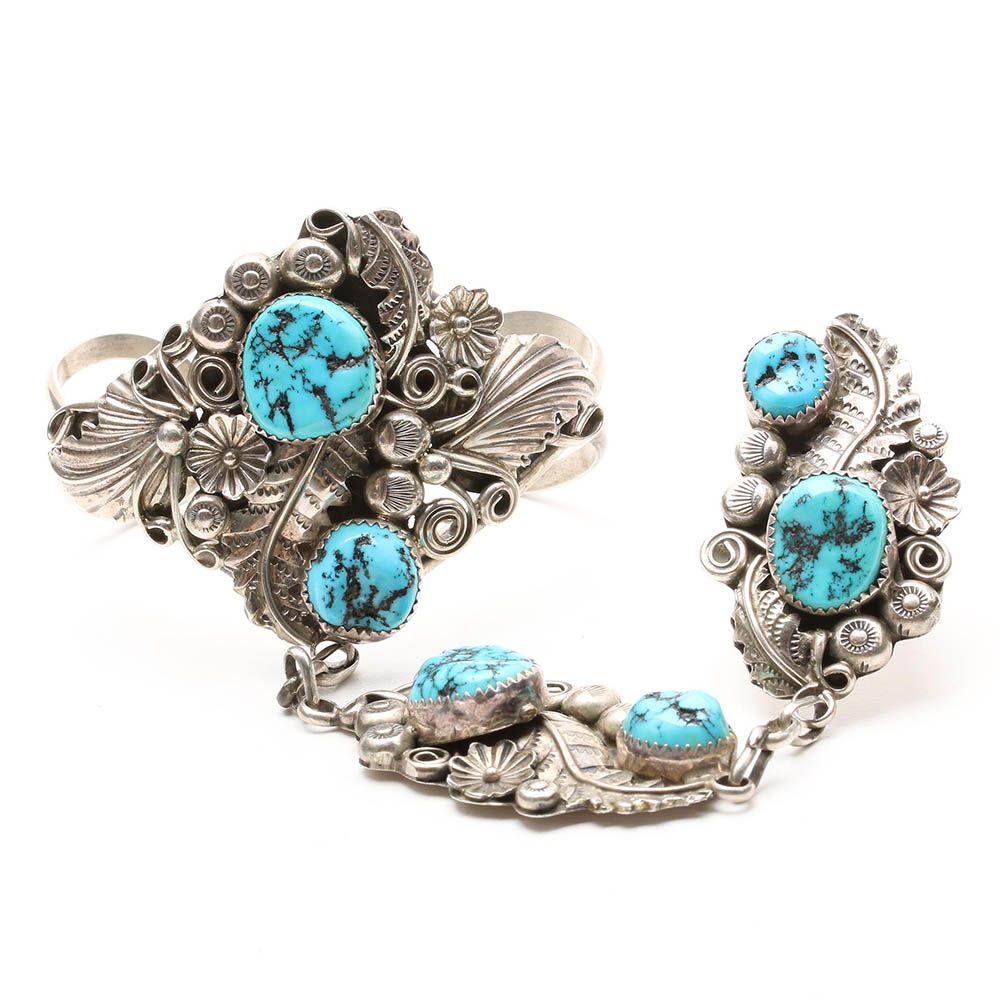 Harry B. Yazzie Navajo Diné Sterling Silver Turquoise Slave Bracelet