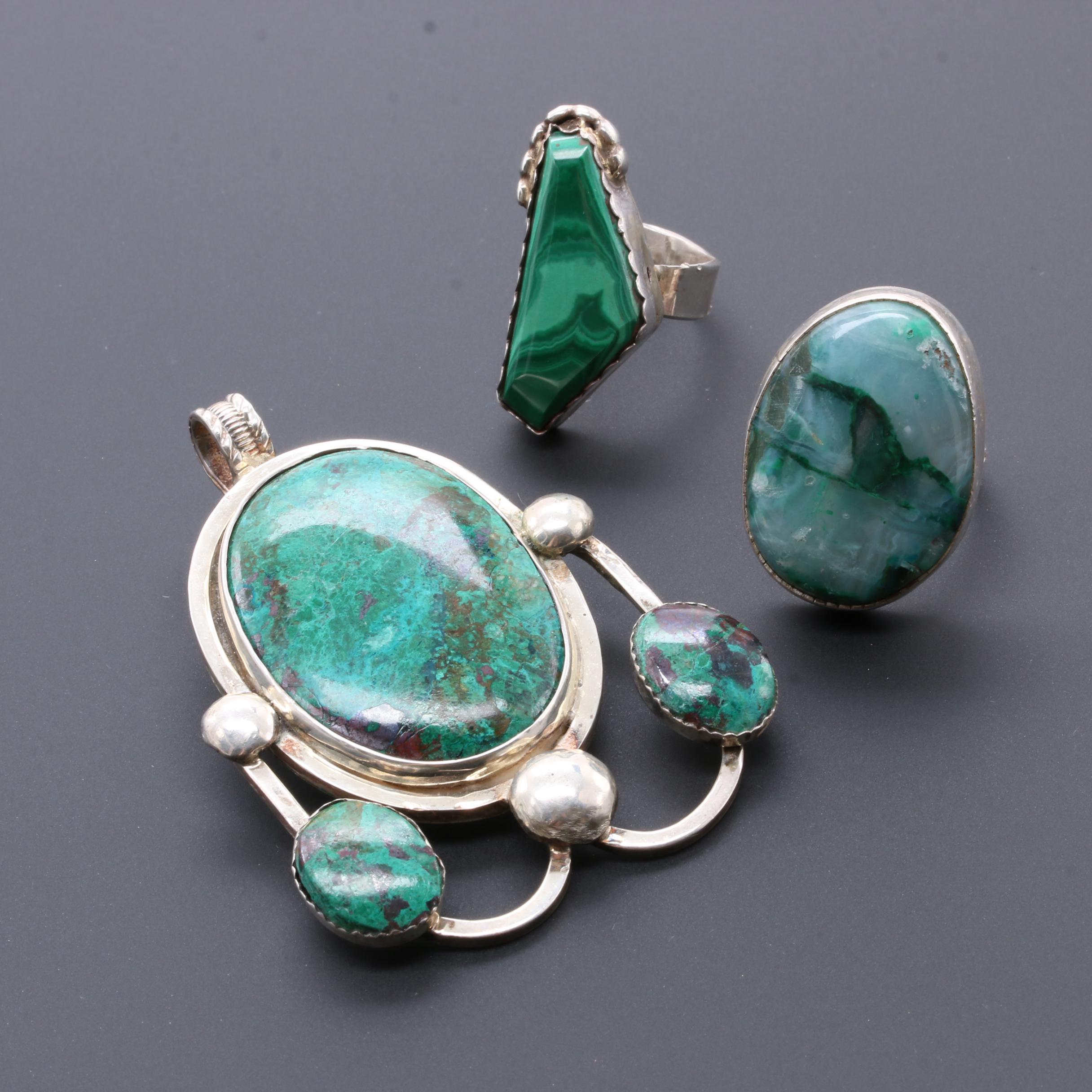 Bill Kirkham Sterling Silver Eilat, Malachite and Agate Jewelry