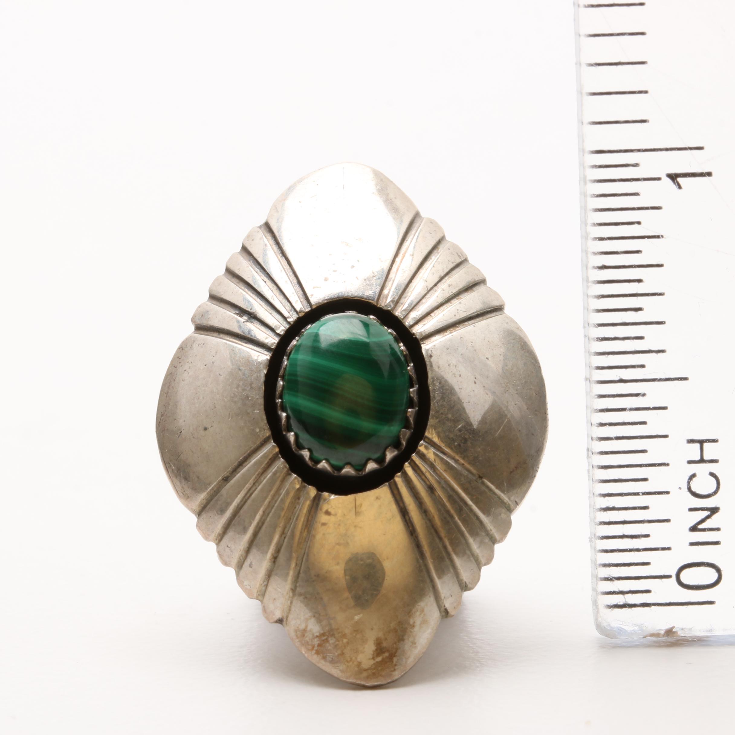 Sarah Dickens Navajo Diné Sterling Silver Malachite Necklace and Earring Set