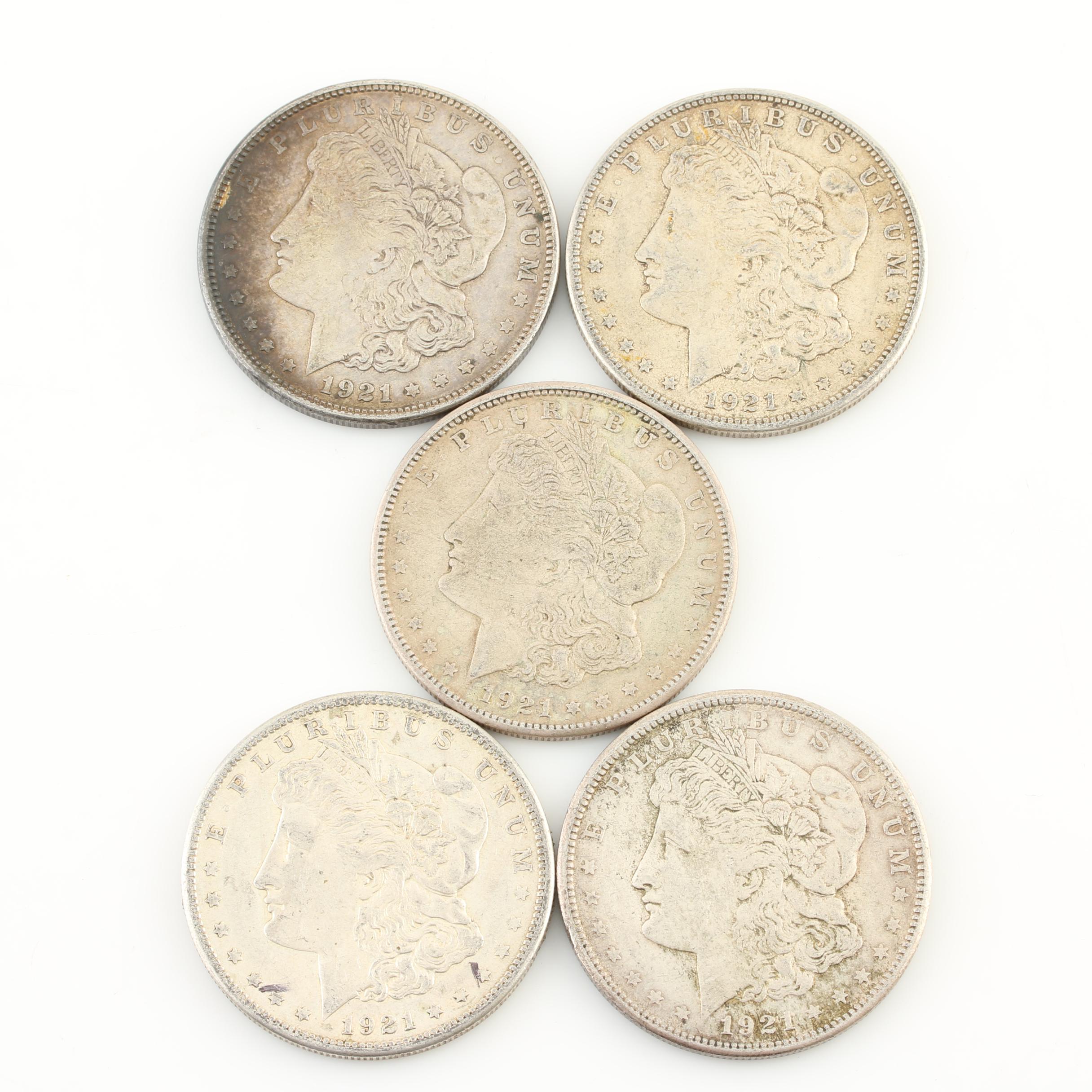 Five Morgan Silver Dollars