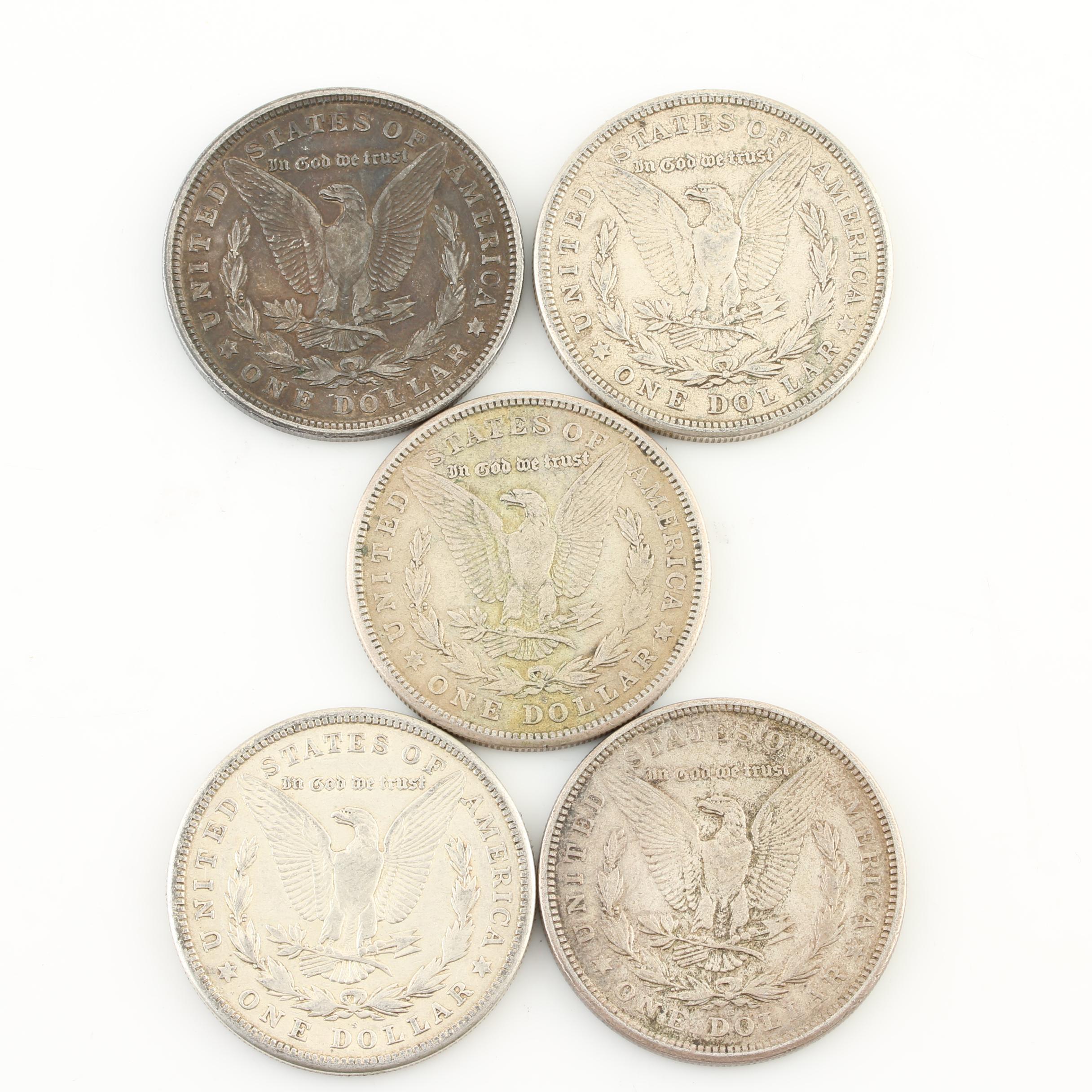 Five Morgan Silver Dollars