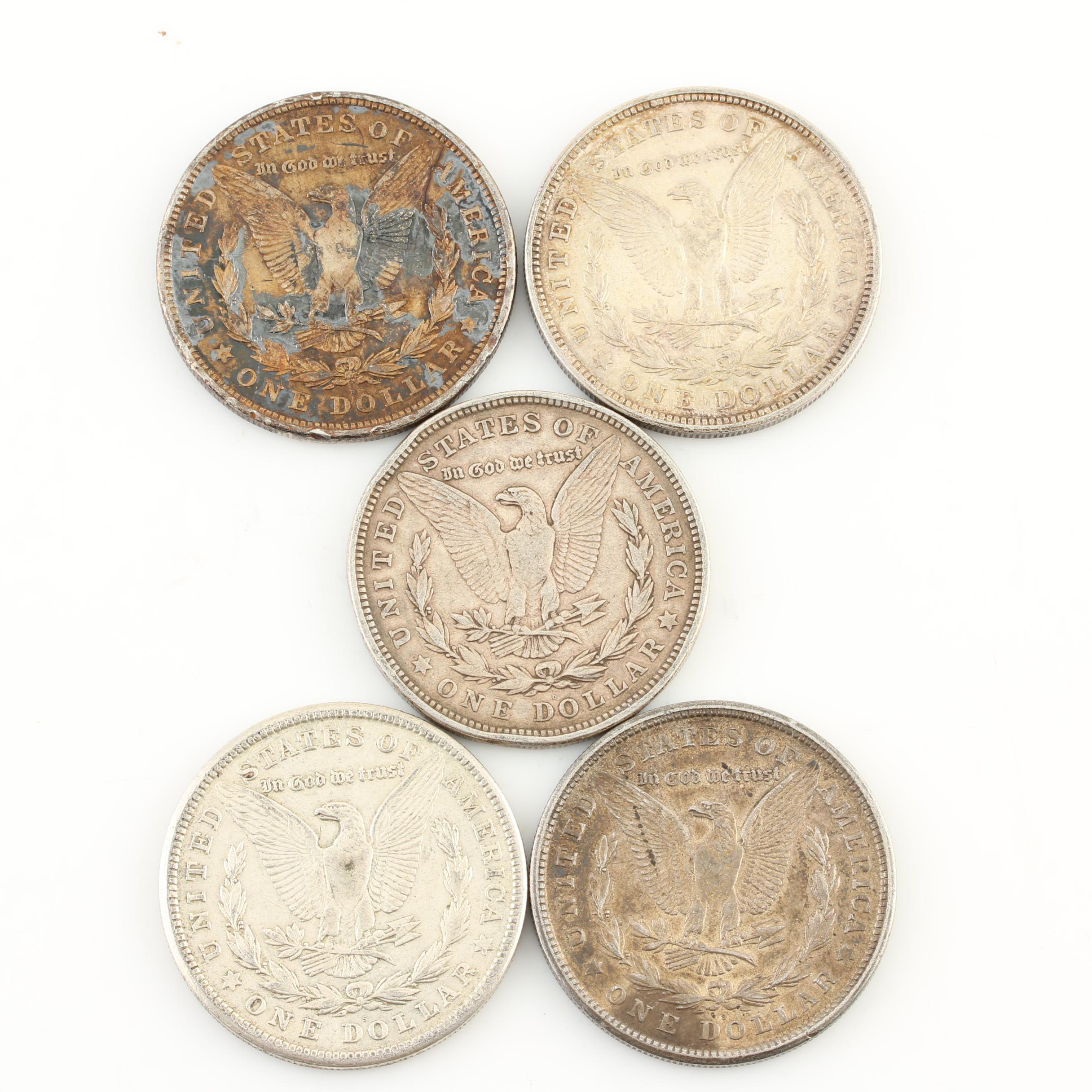 Five Morgan Silver Dollars