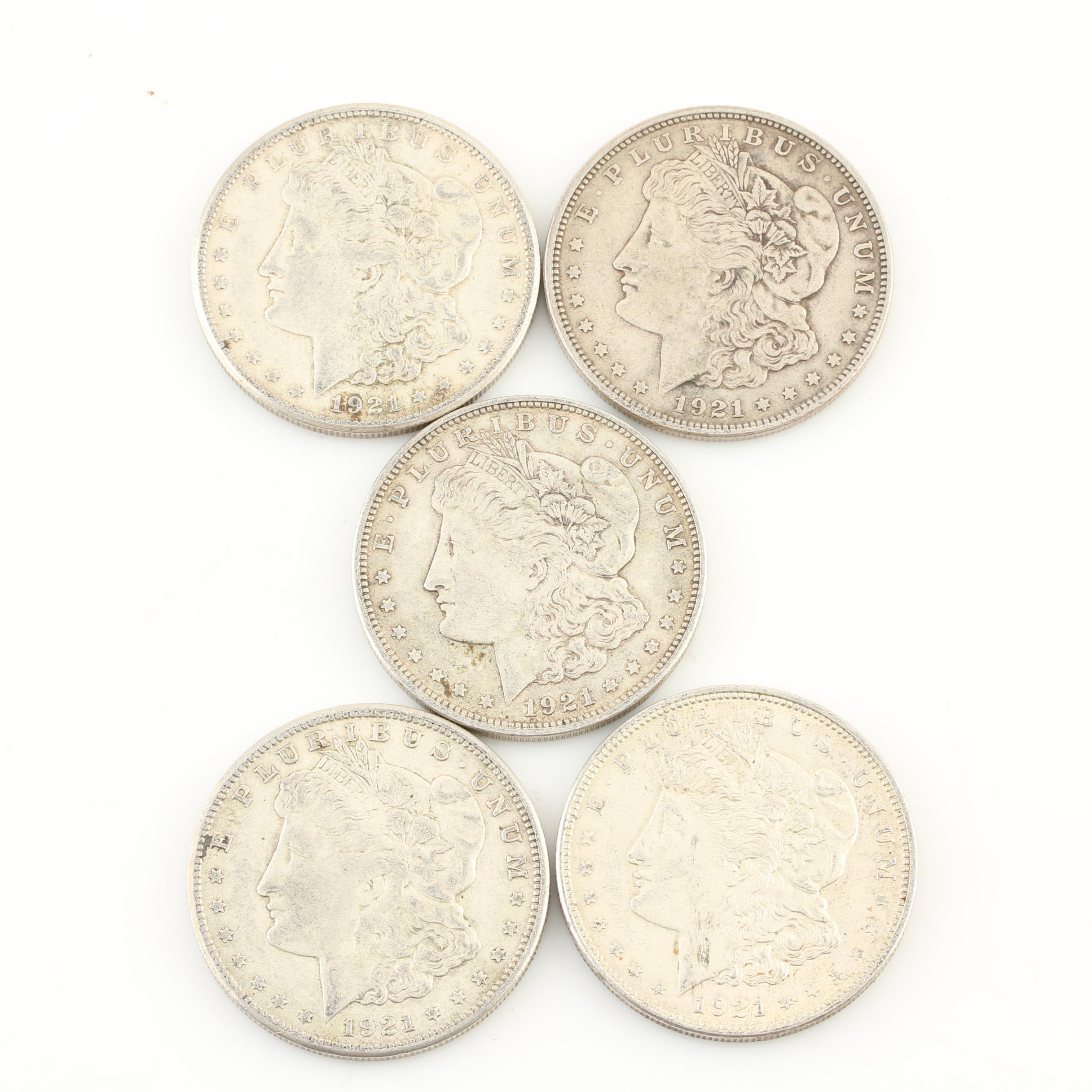 Five Morgan Silver Dollars