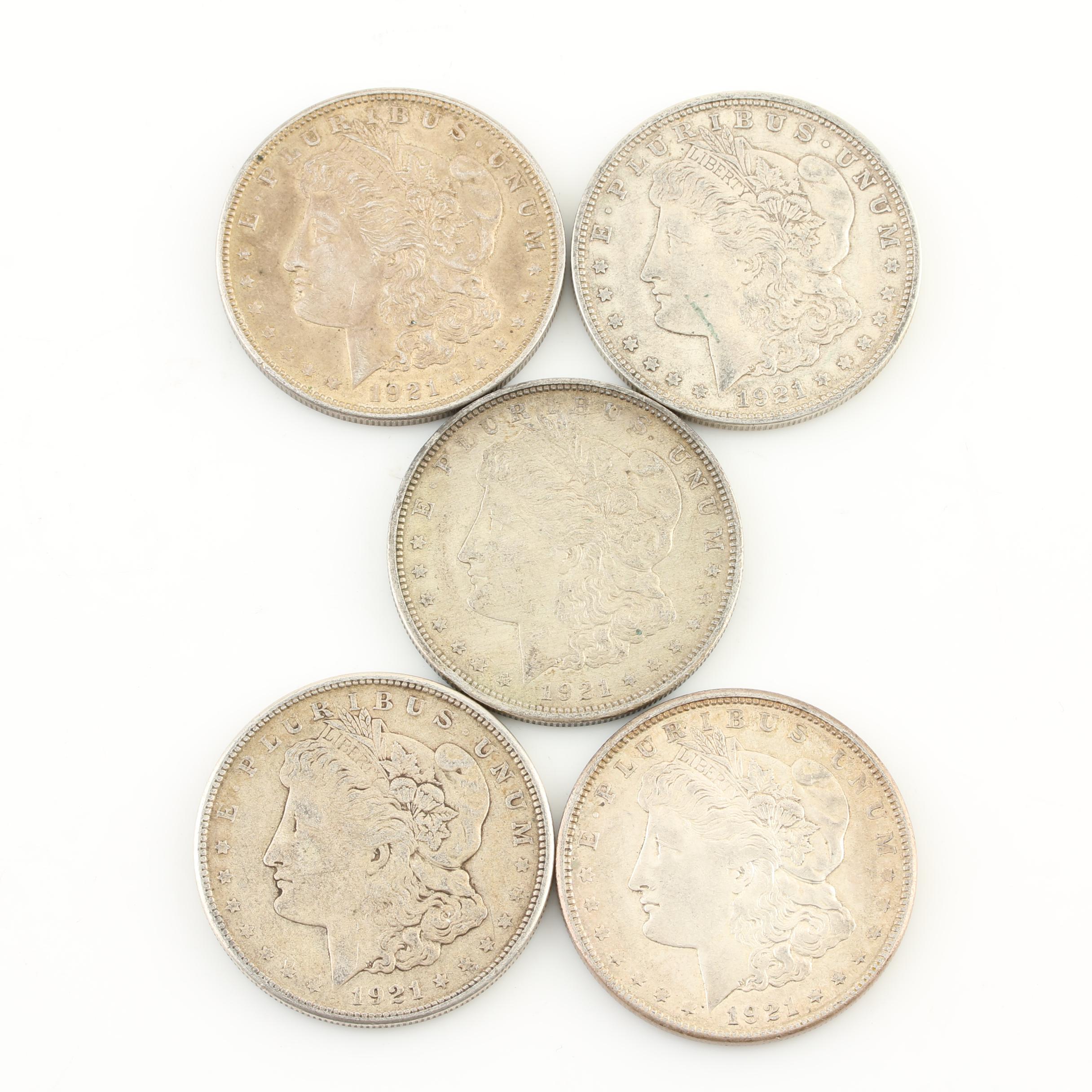 Five Morgan Silver Dollars