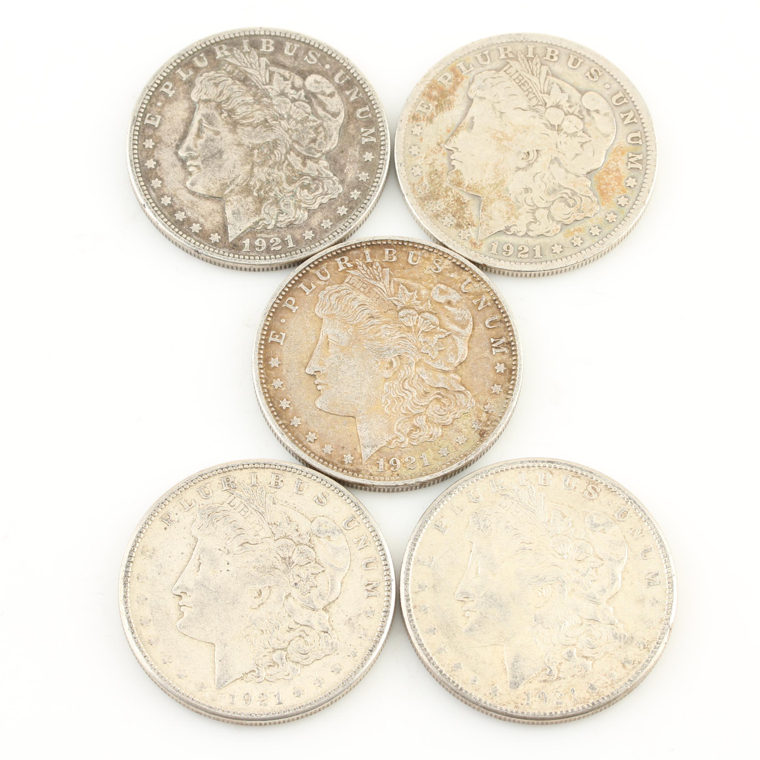 Five Morgan Silver Dollars