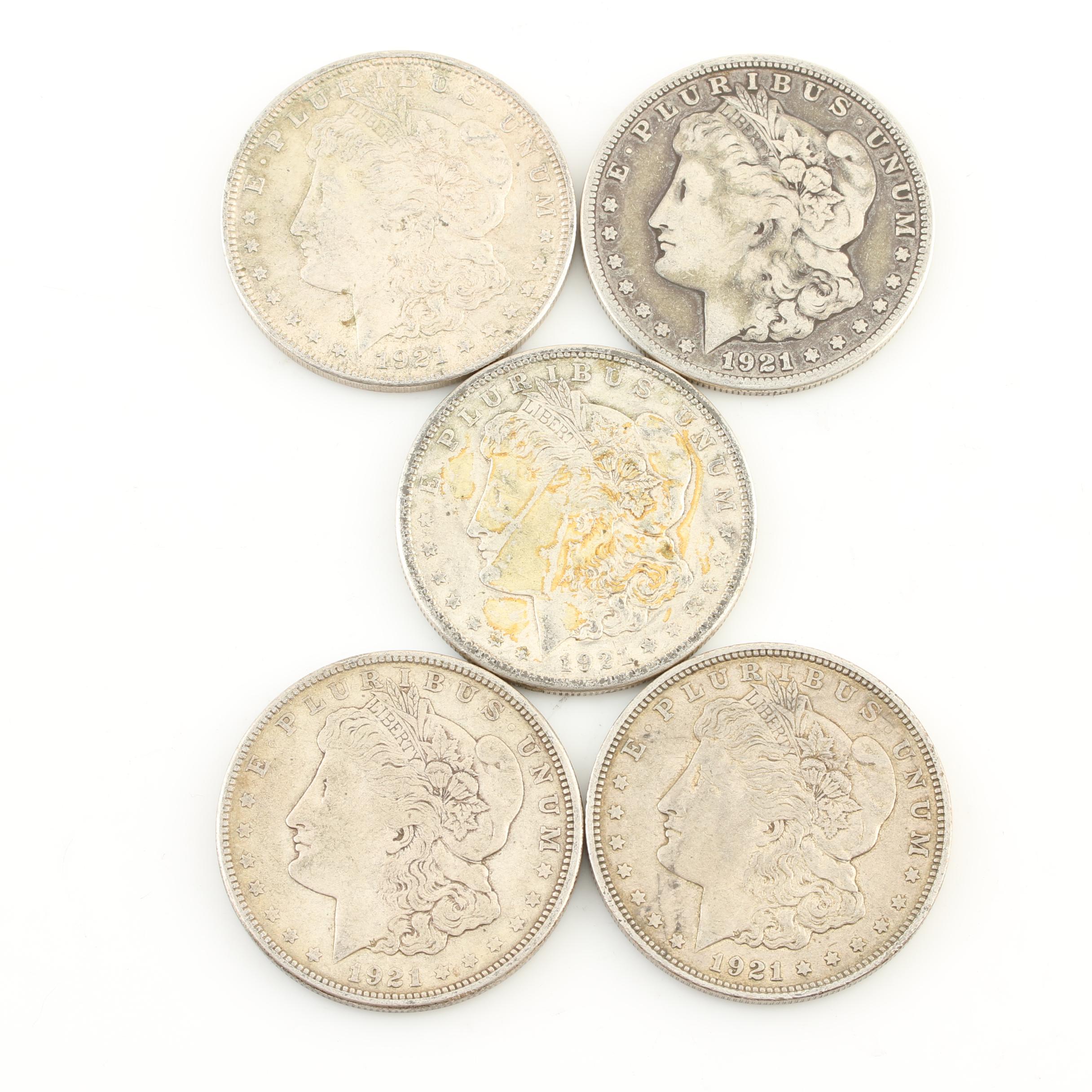 Five Morgan Silver Dollars