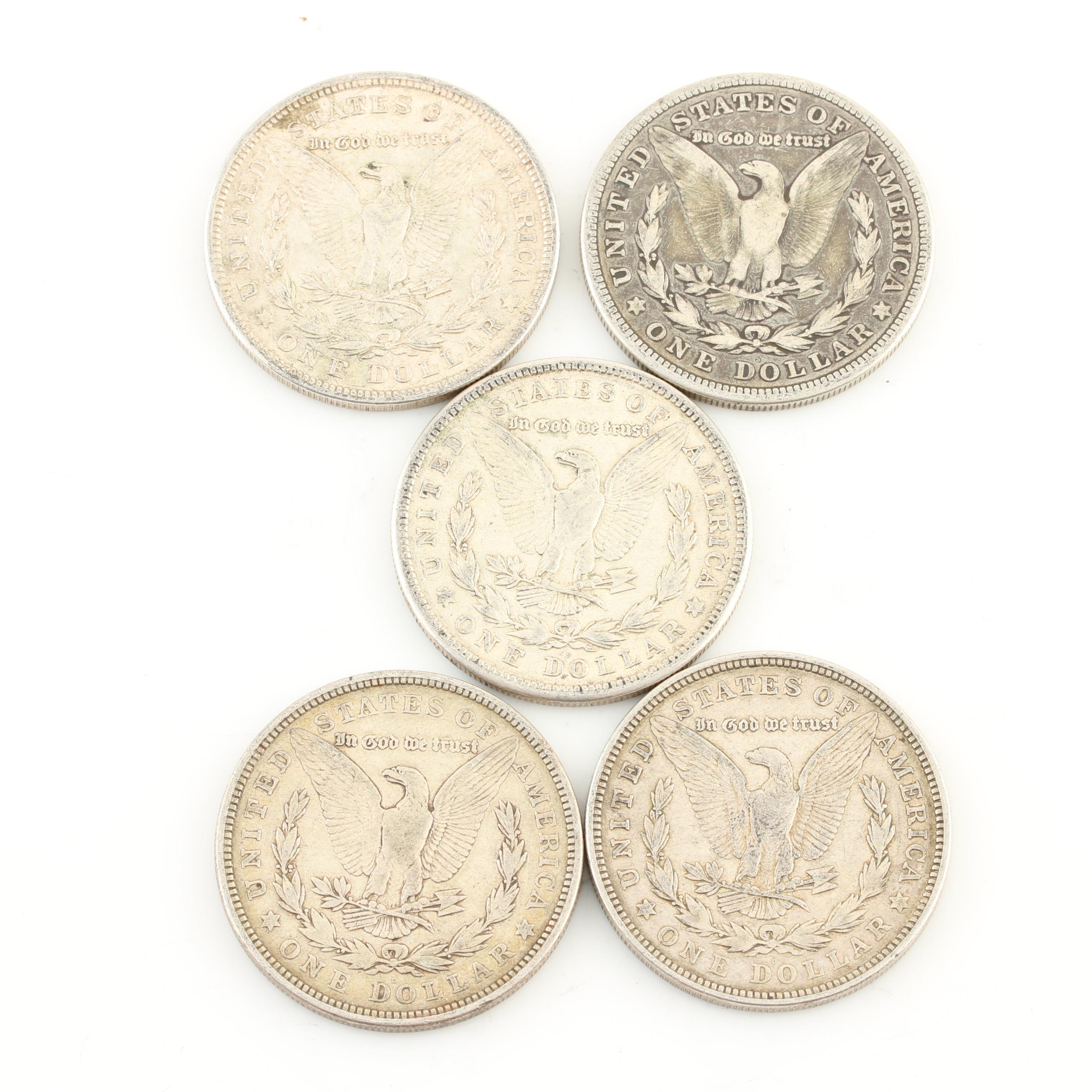 Five Morgan Silver Dollars