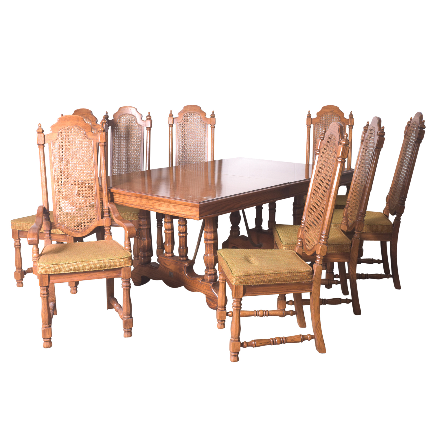 Mid-Century Oak Dining Table with Cane Back Chairs by Thomasville