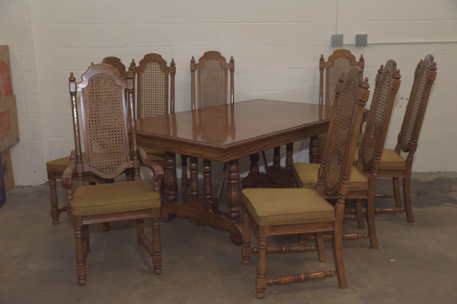 Mid-Century Oak Dining Table with Cane Back Chairs by Thomasville