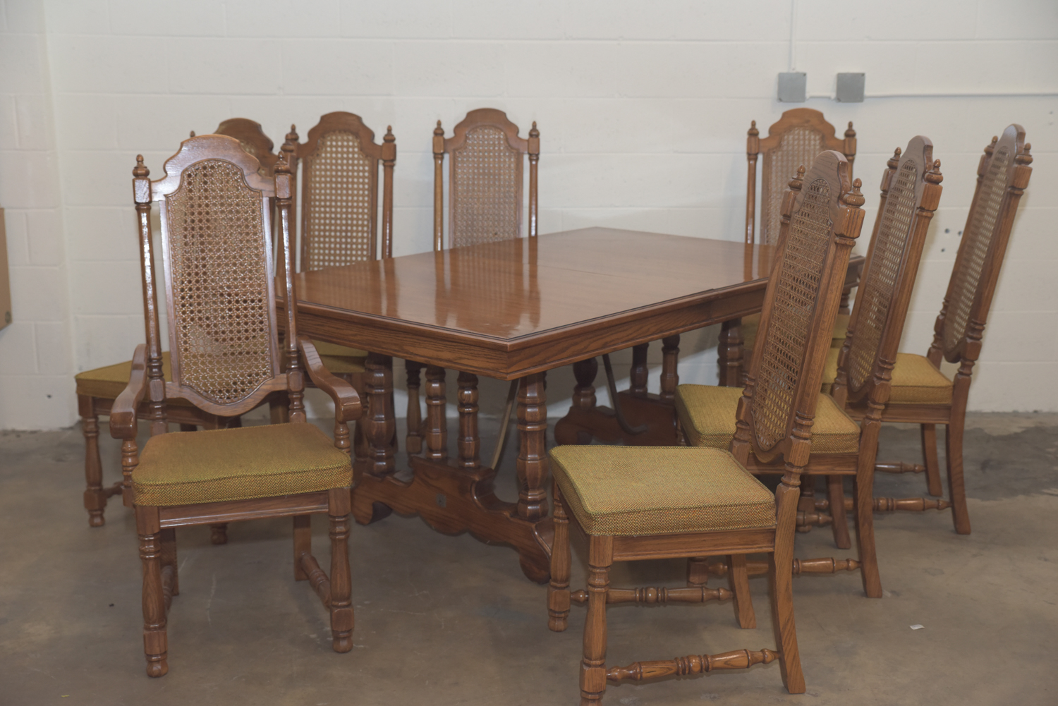 Mid-Century Oak Dining Table with Cane Back Chairs by Thomasville