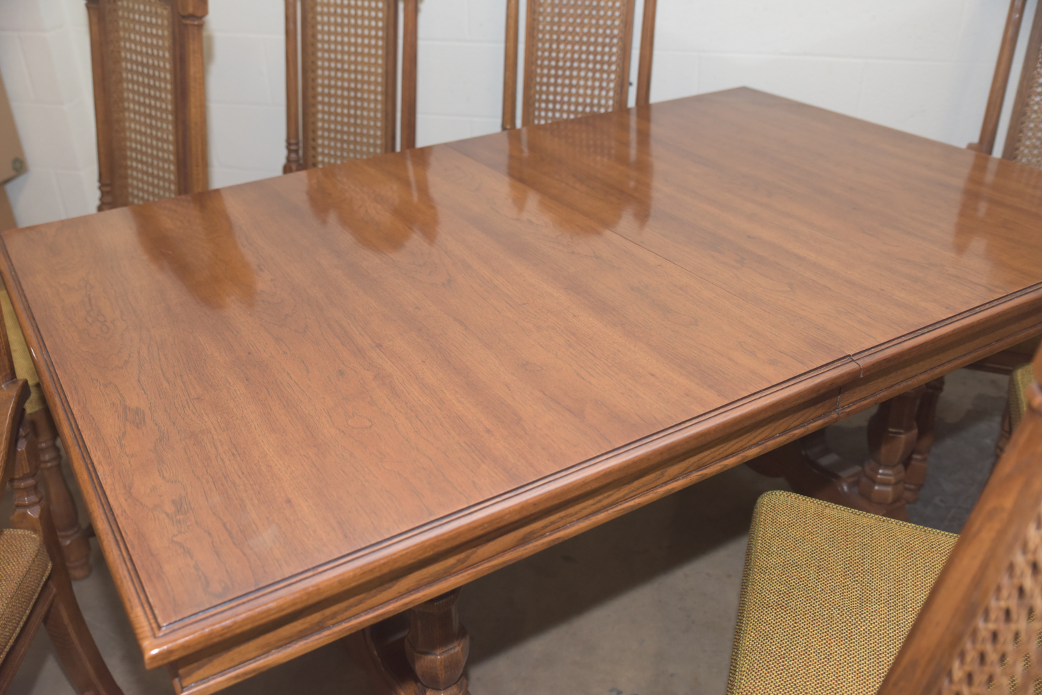 Mid-Century Oak Dining Table with Cane Back Chairs by Thomasville
