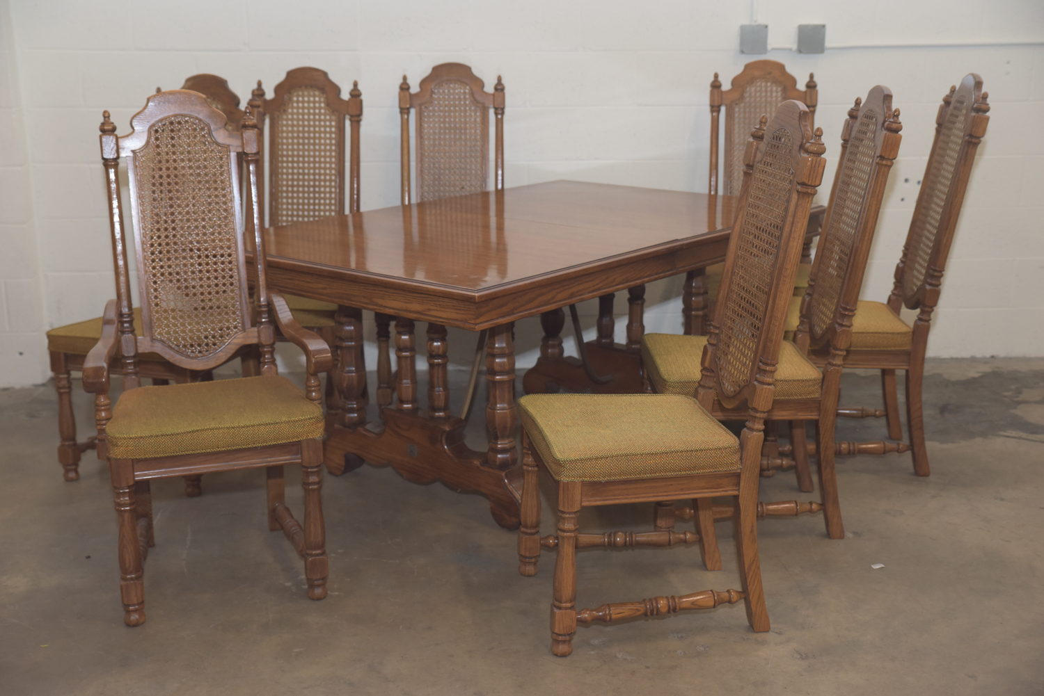 Mid-Century Oak Dining Table with Cane Back Chairs by Thomasville