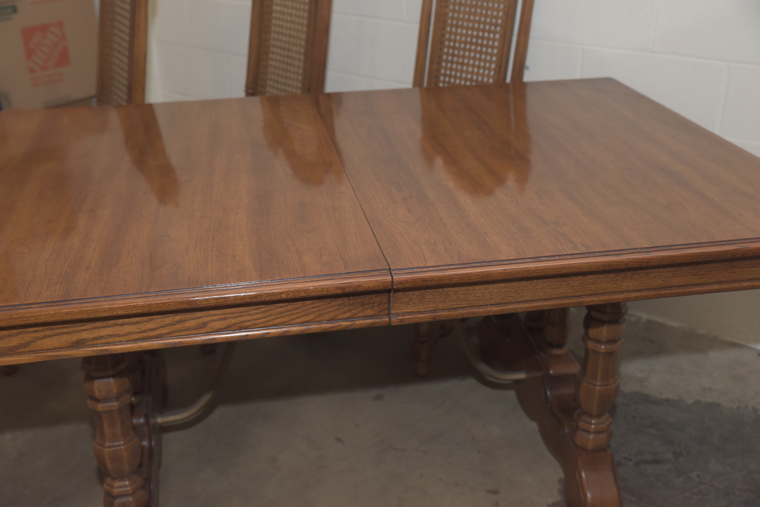 Mid-Century Oak Dining Table with Cane Back Chairs by Thomasville