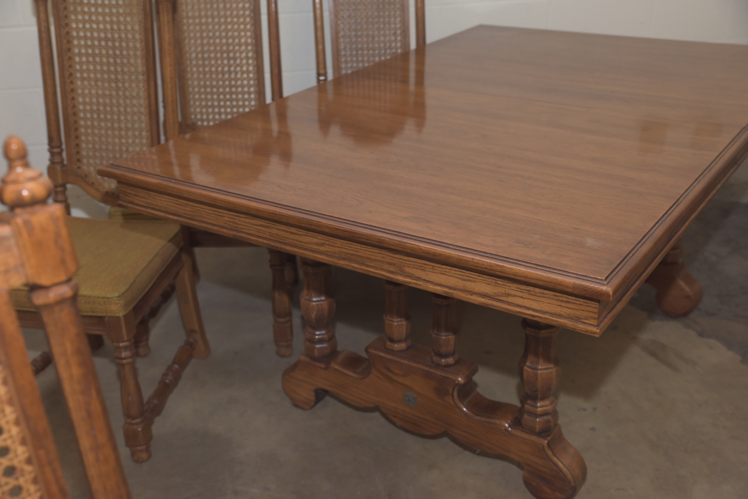 Mid-Century Oak Dining Table with Cane Back Chairs by Thomasville