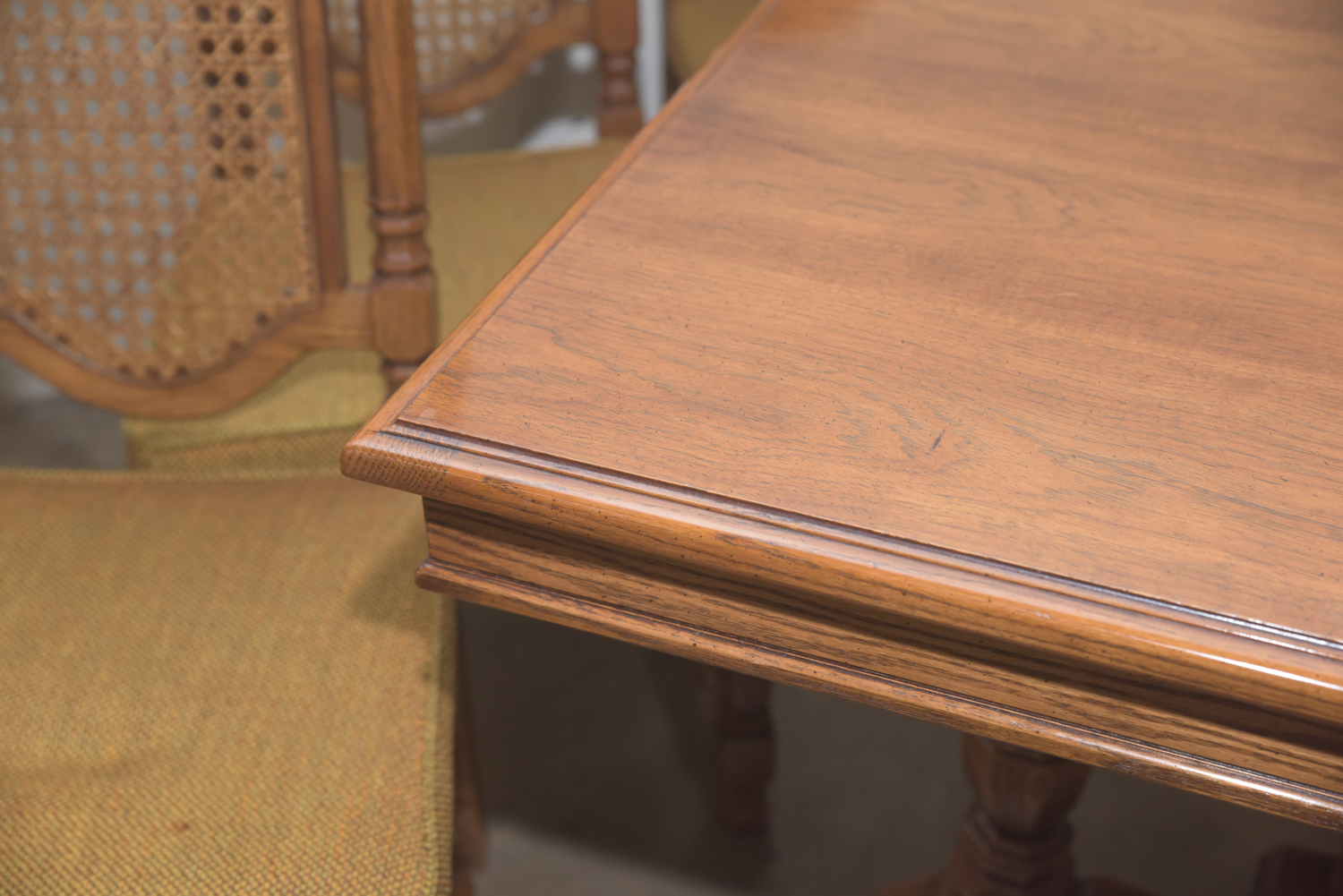 Mid-Century Oak Dining Table with Cane Back Chairs by Thomasville