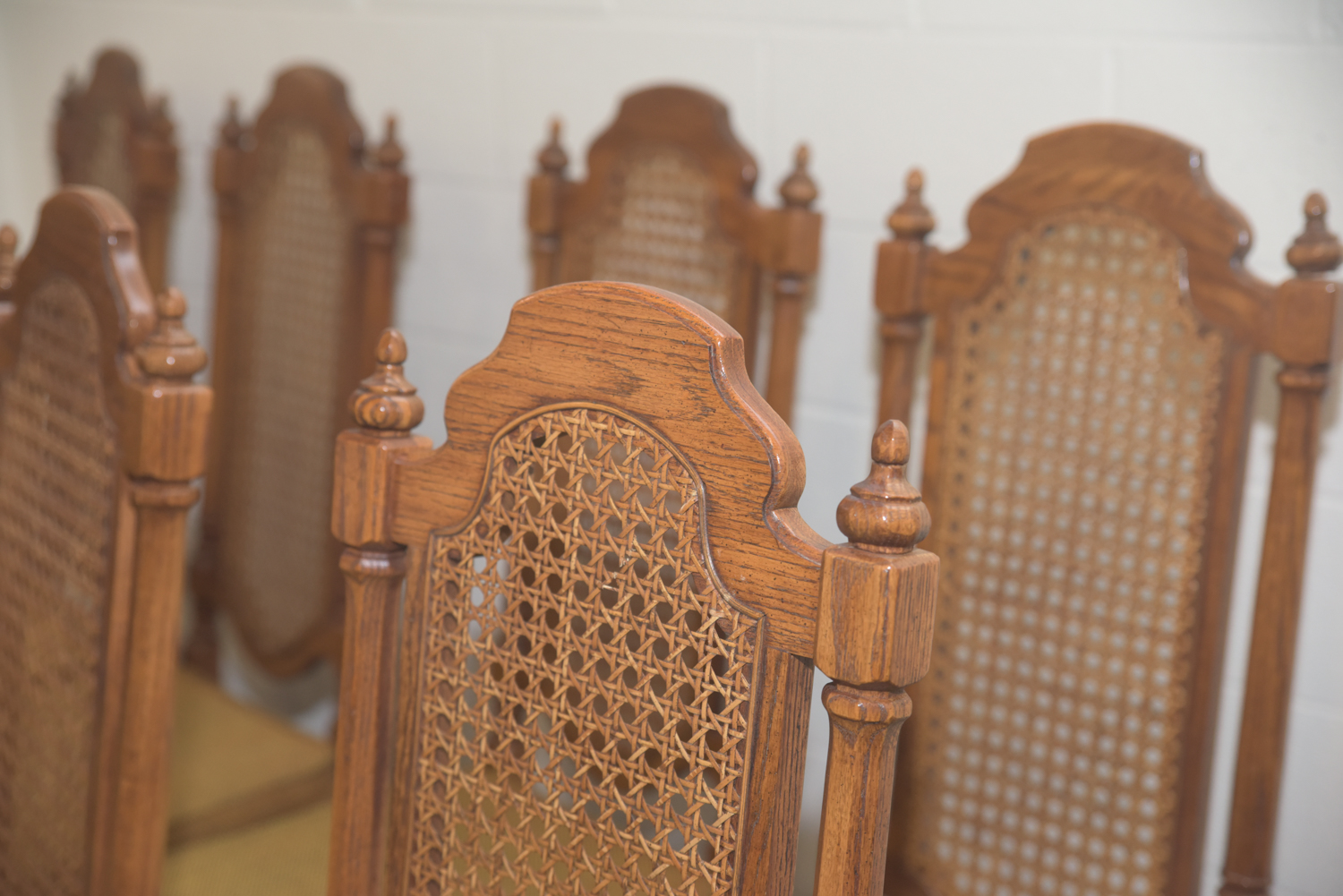 Mid-Century Oak Dining Table with Cane Back Chairs by Thomasville