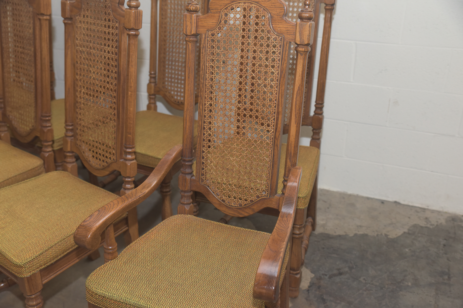 Mid-Century Oak Dining Table with Cane Back Chairs by Thomasville