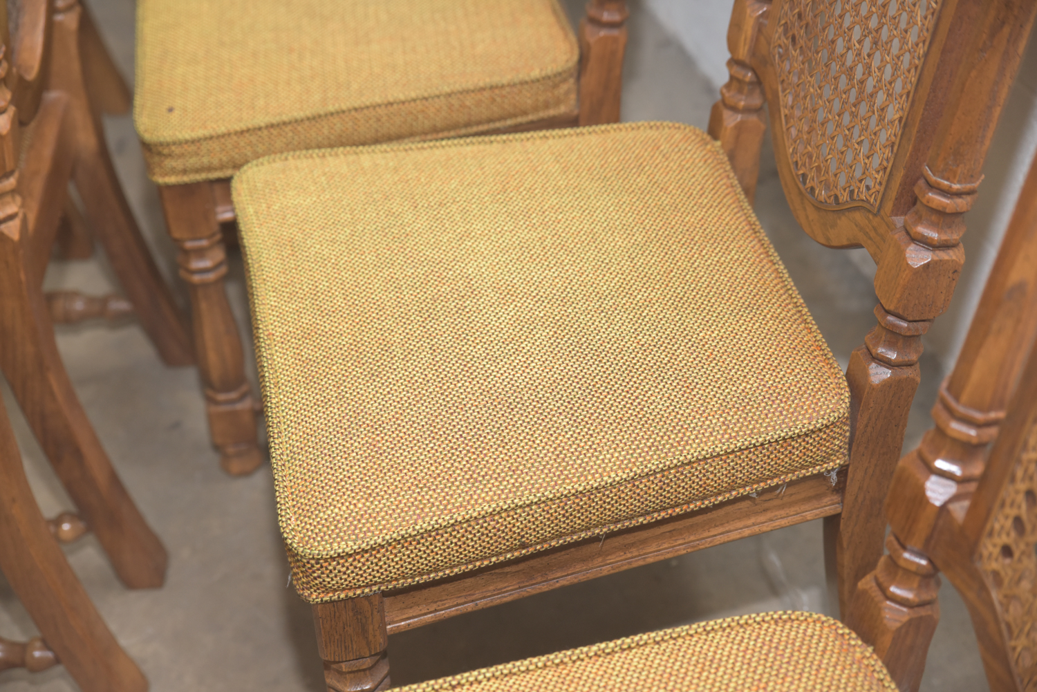 Mid-Century Oak Dining Table with Cane Back Chairs by Thomasville