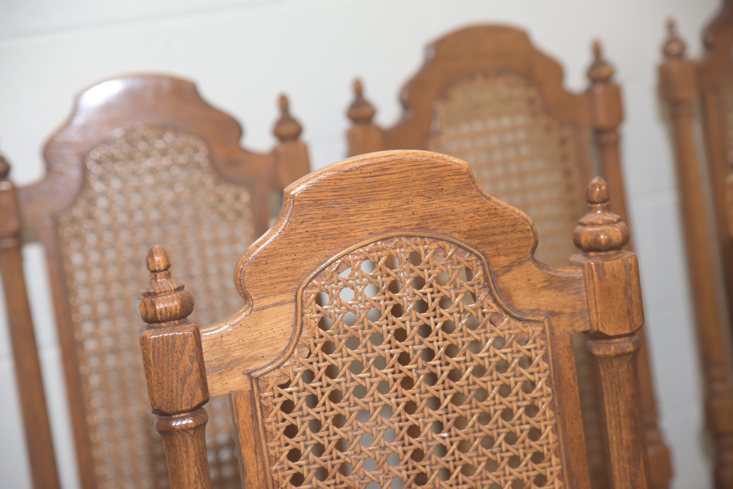 Mid-Century Oak Dining Table with Cane Back Chairs by Thomasville