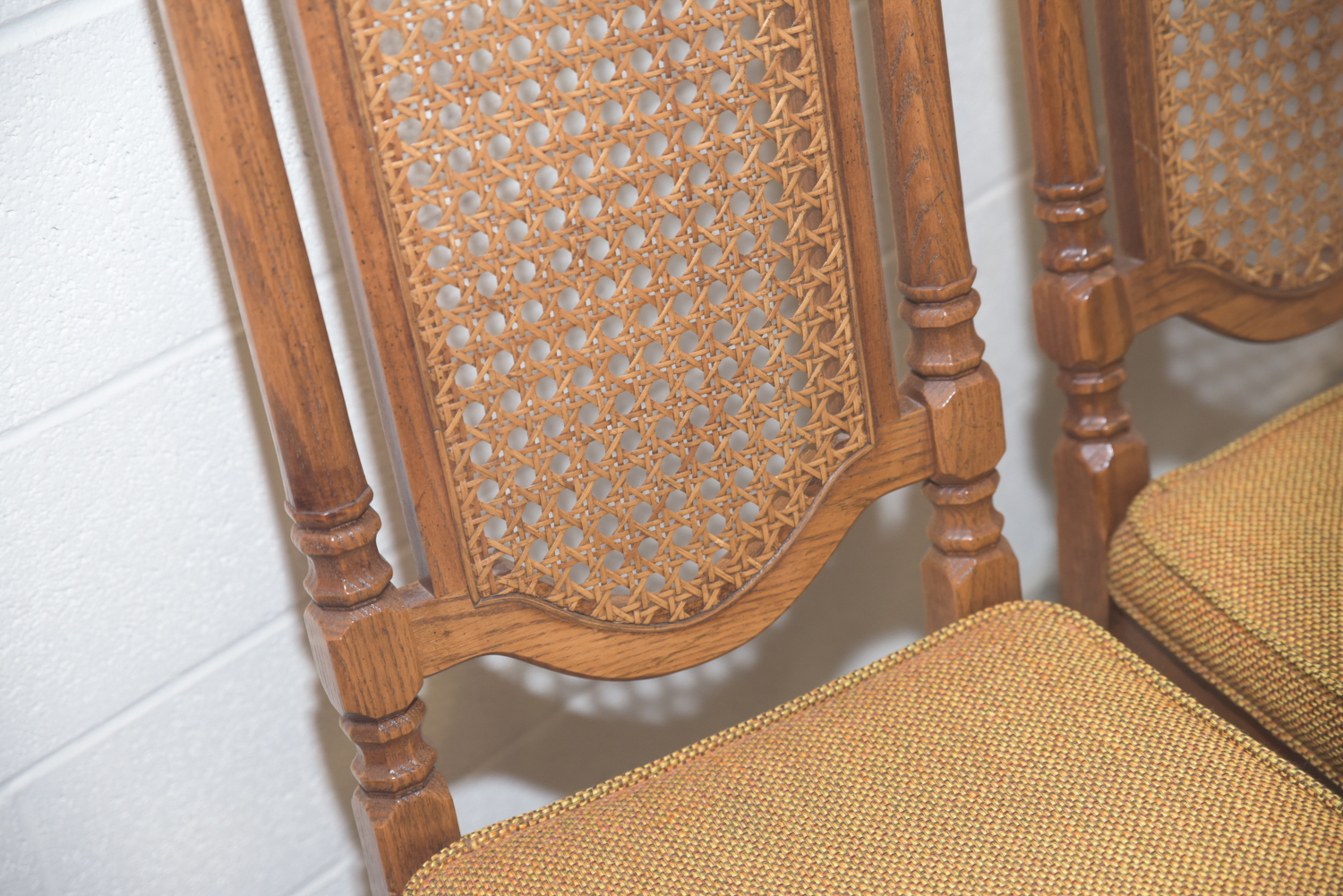 Mid-Century Oak Dining Table with Cane Back Chairs by Thomasville