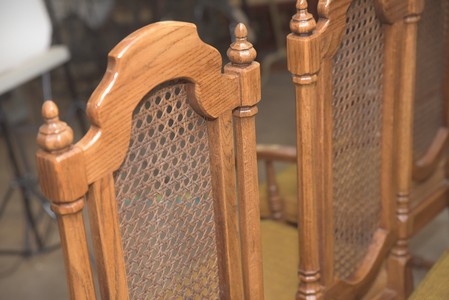 Mid-Century Oak Dining Table with Cane Back Chairs by Thomasville