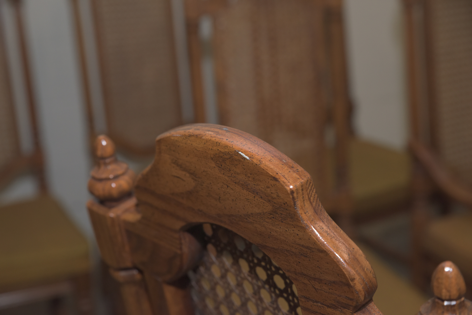 Mid-Century Oak Dining Table with Cane Back Chairs by Thomasville