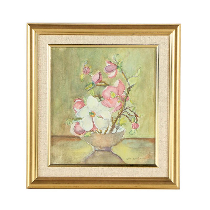 Helen Hinet Watercolor Painting of a Magnolia Flowers