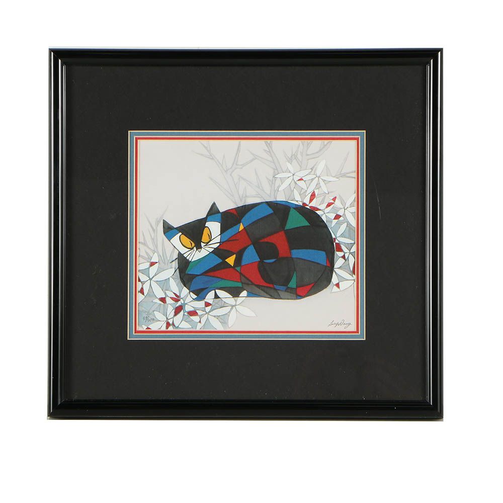 Lucy Wang Limited Edition Offset Lithograph Print "Cat in the Garden"