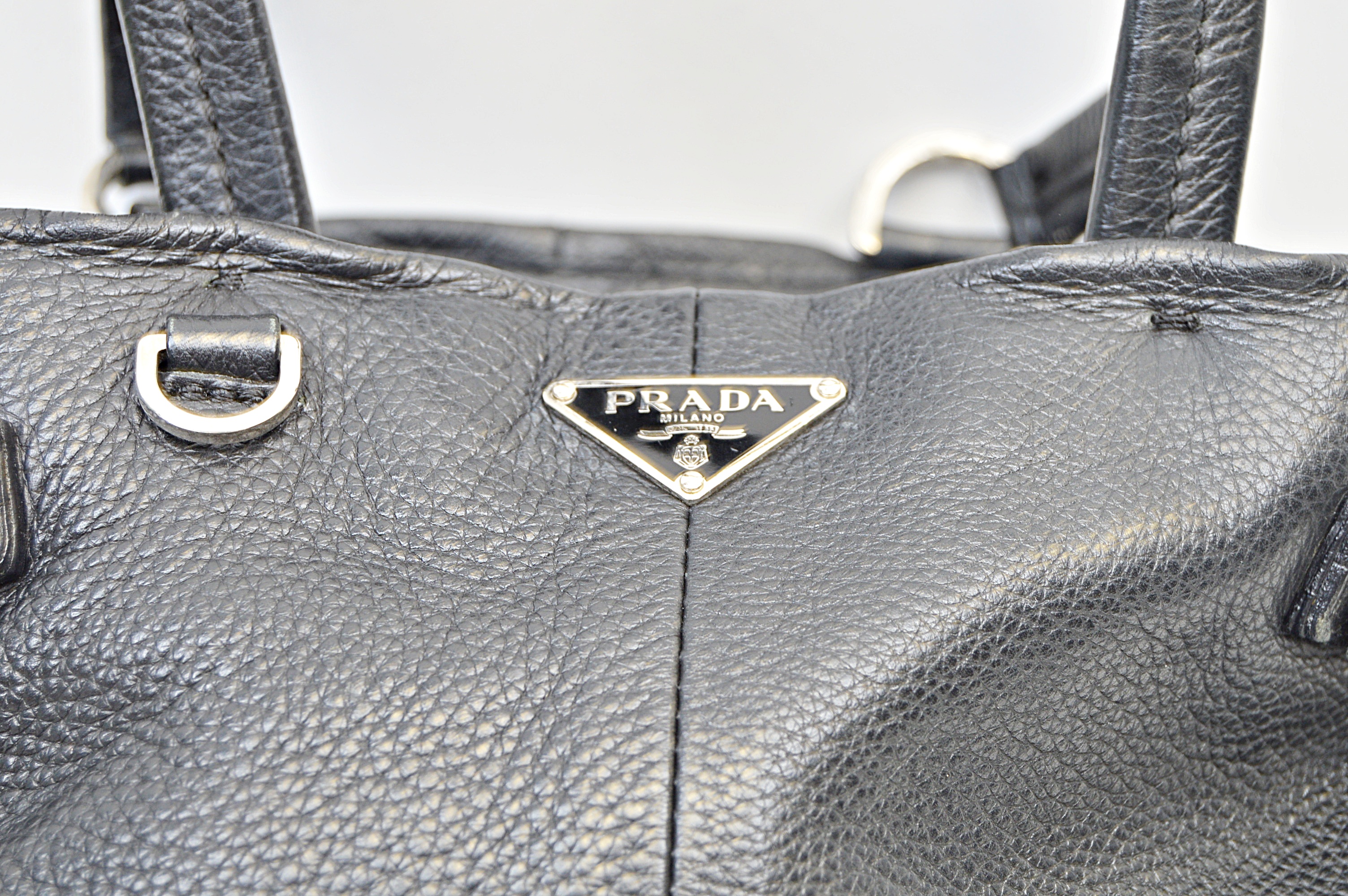Prada Black Leather Satchel Tote Handbag