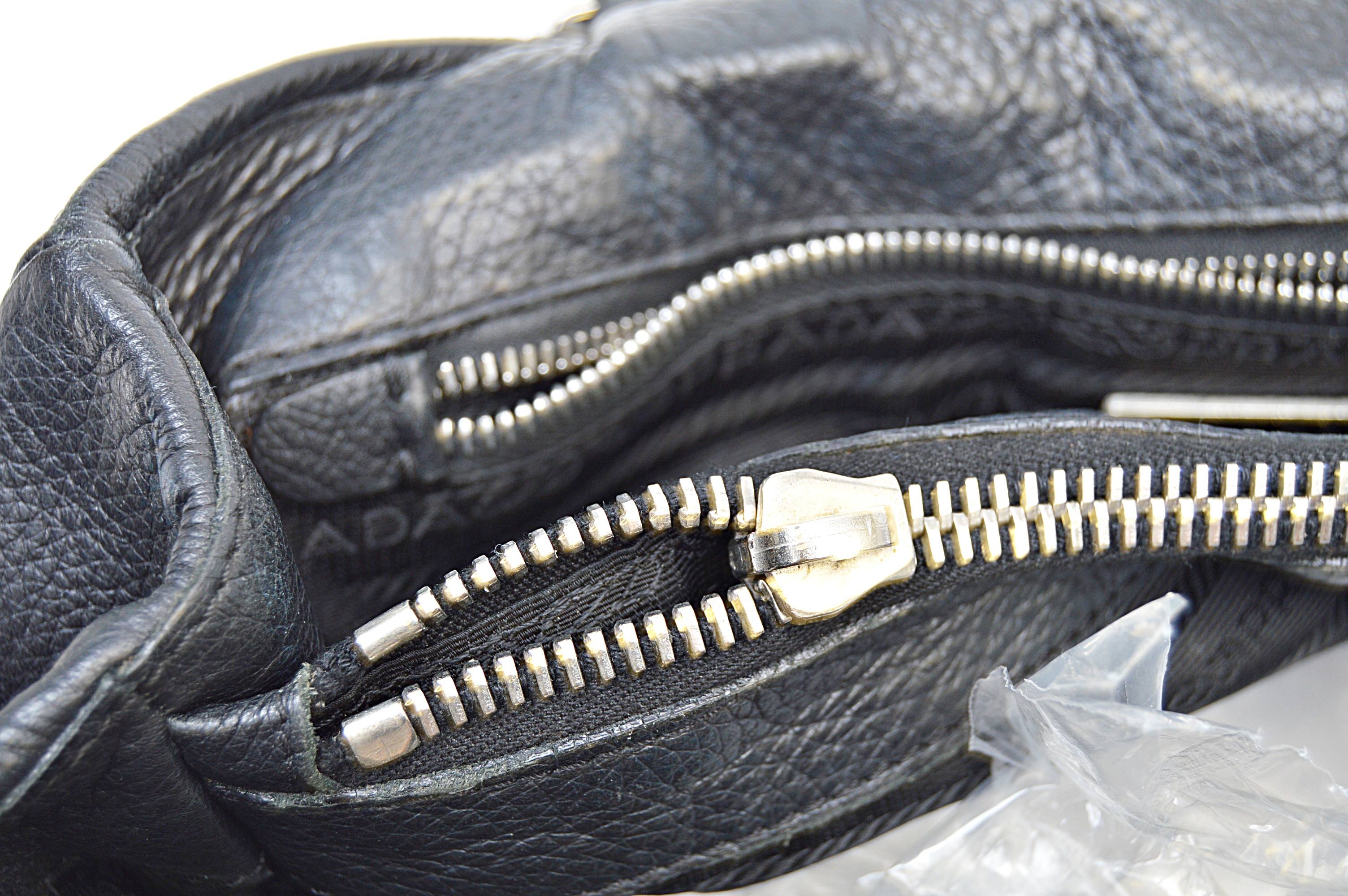 Prada Black Leather Satchel Tote Handbag