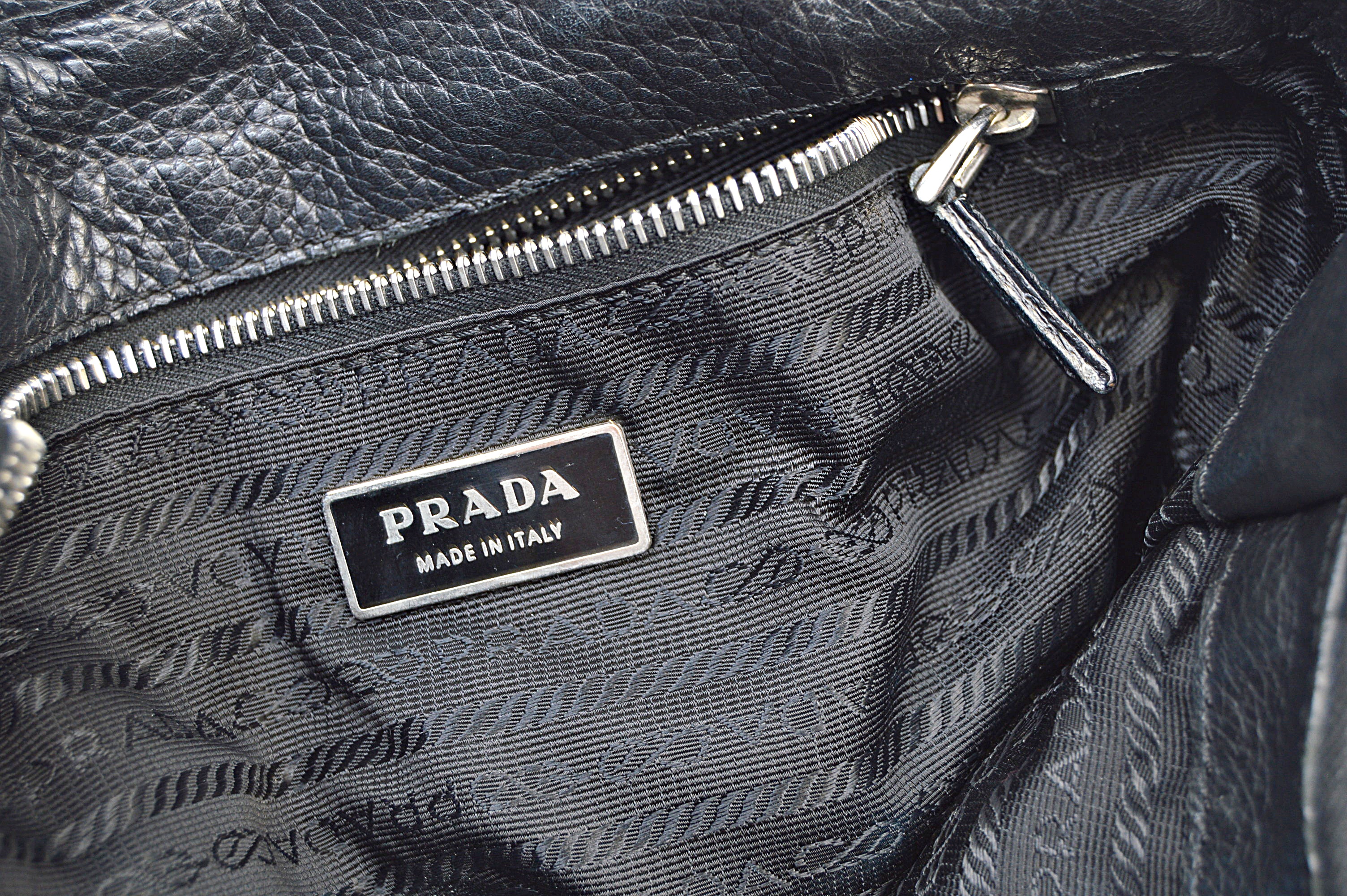 Prada Black Leather Satchel Tote Handbag
