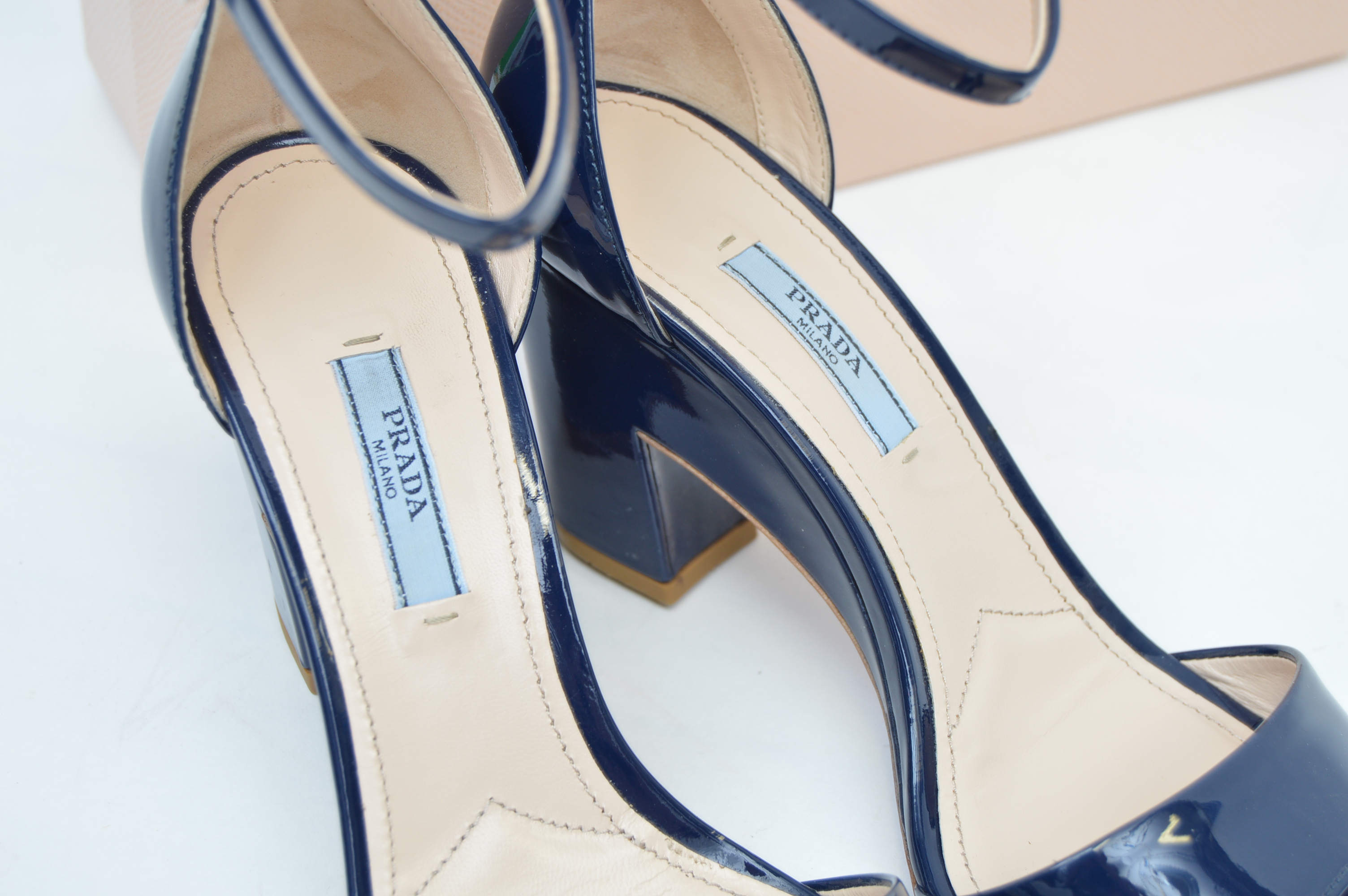 Prada Navy Patent Leather Peep Toe Heels