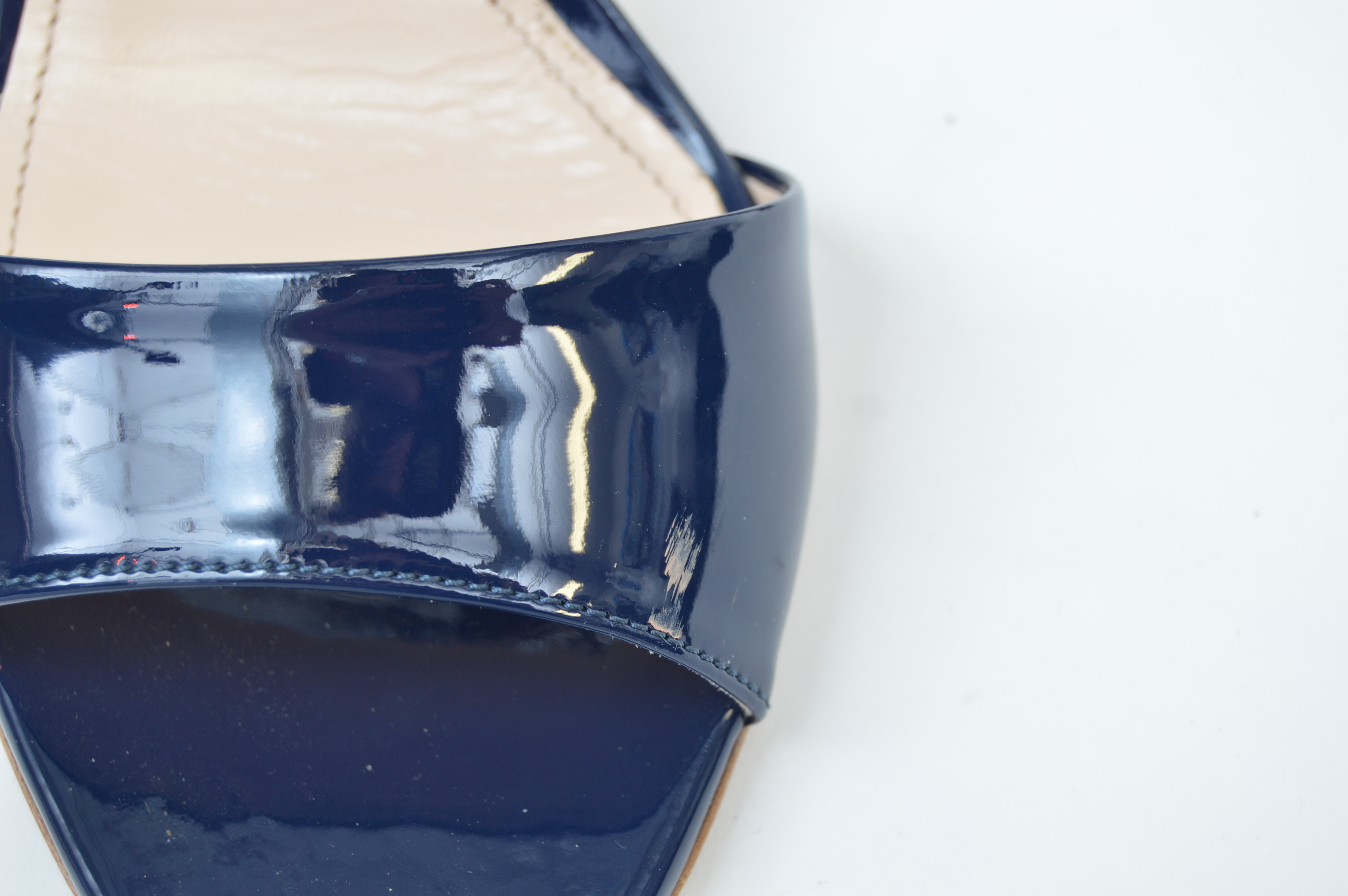 Prada Navy Patent Leather Peep Toe Heels