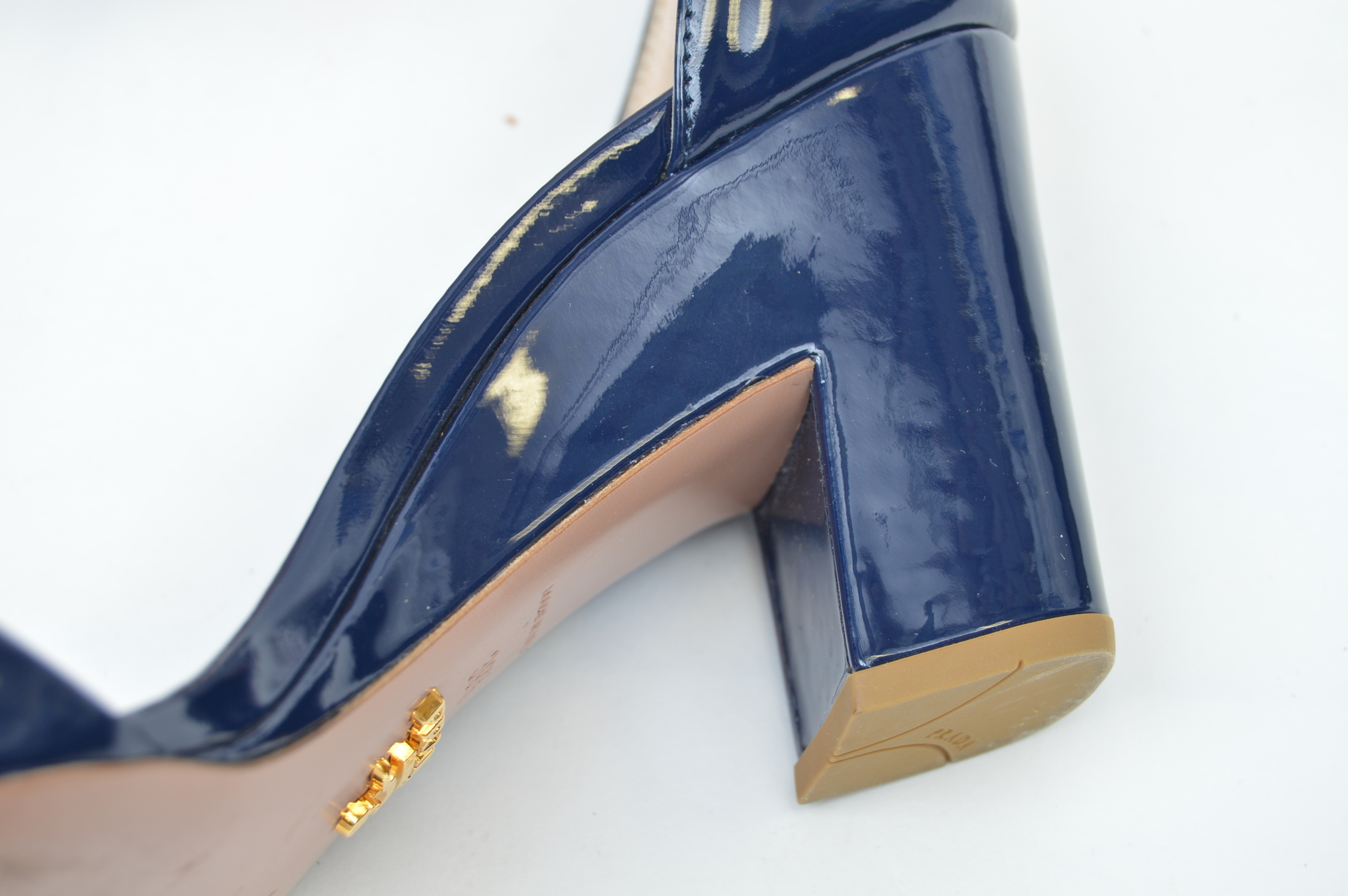 Prada Navy Patent Leather Peep Toe Heels