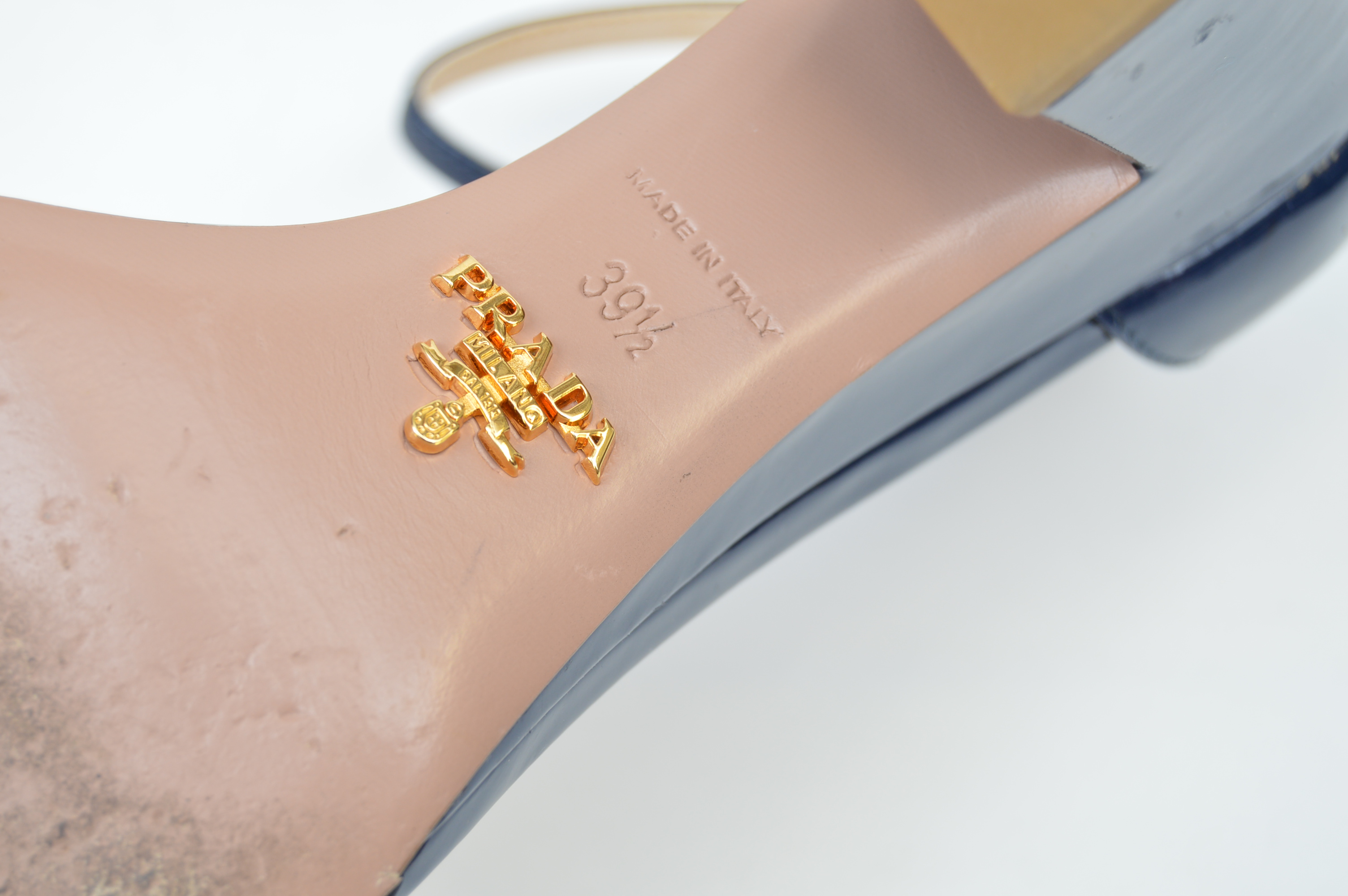 Prada Navy Patent Leather Peep Toe Heels