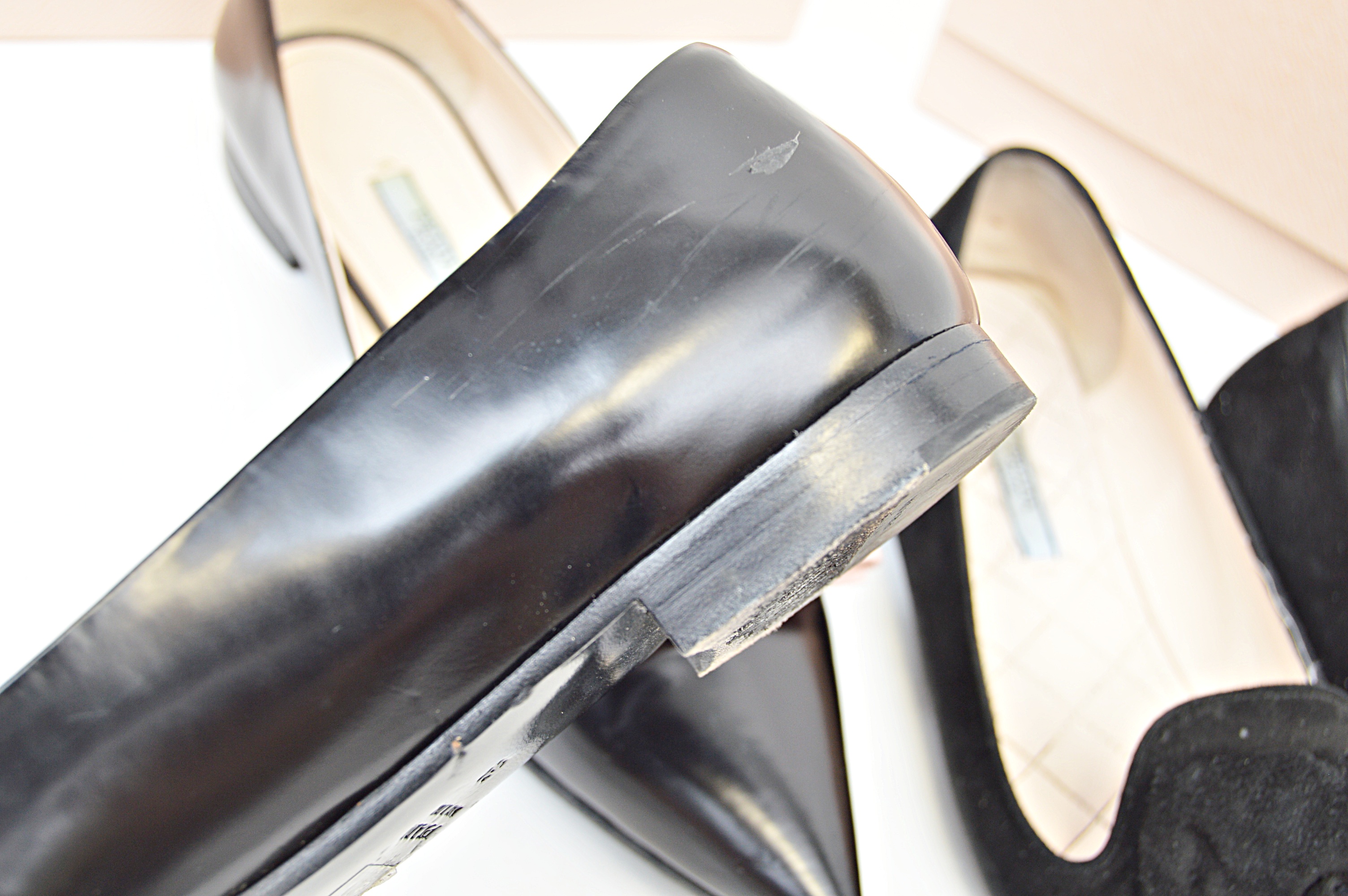 Prada Black Leather Flats with Pink Bows