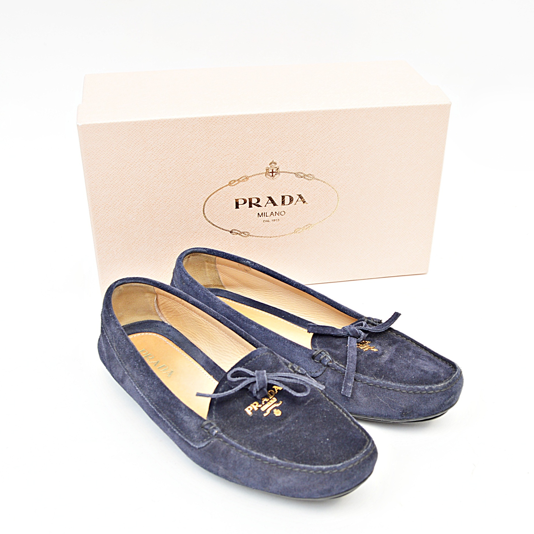 Prada Navy Suede Driving Moccasins
