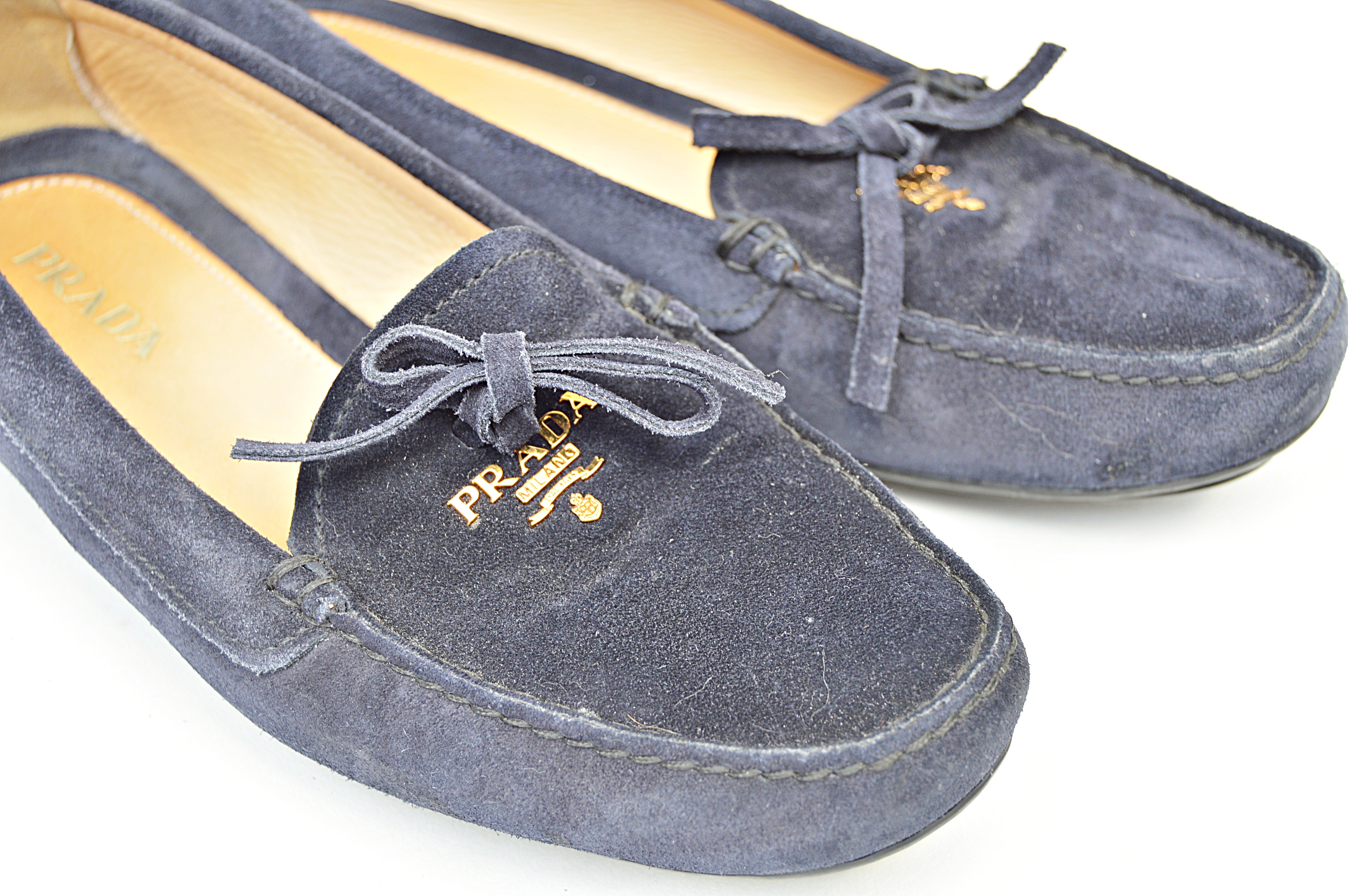 Prada Navy Suede Driving Moccasins