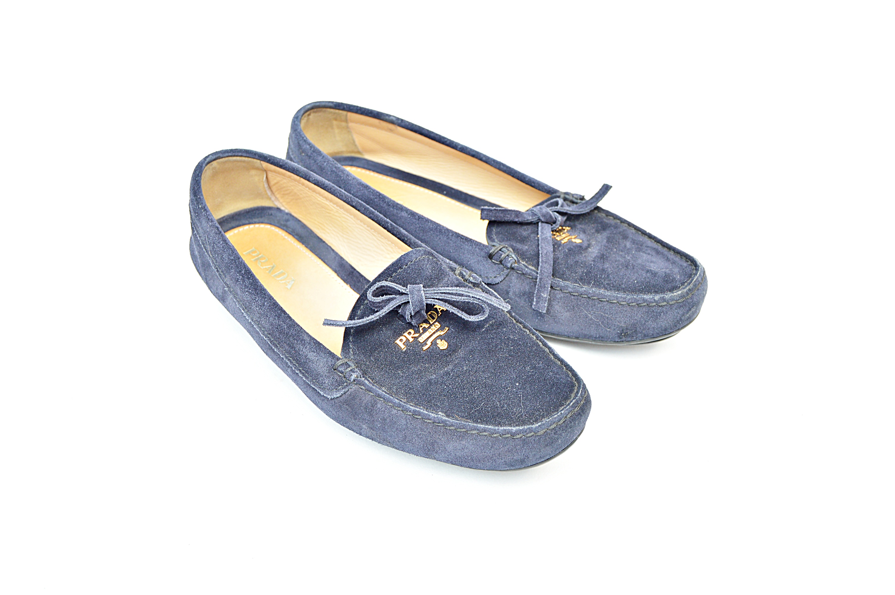 Prada Navy Suede Driving Moccasins