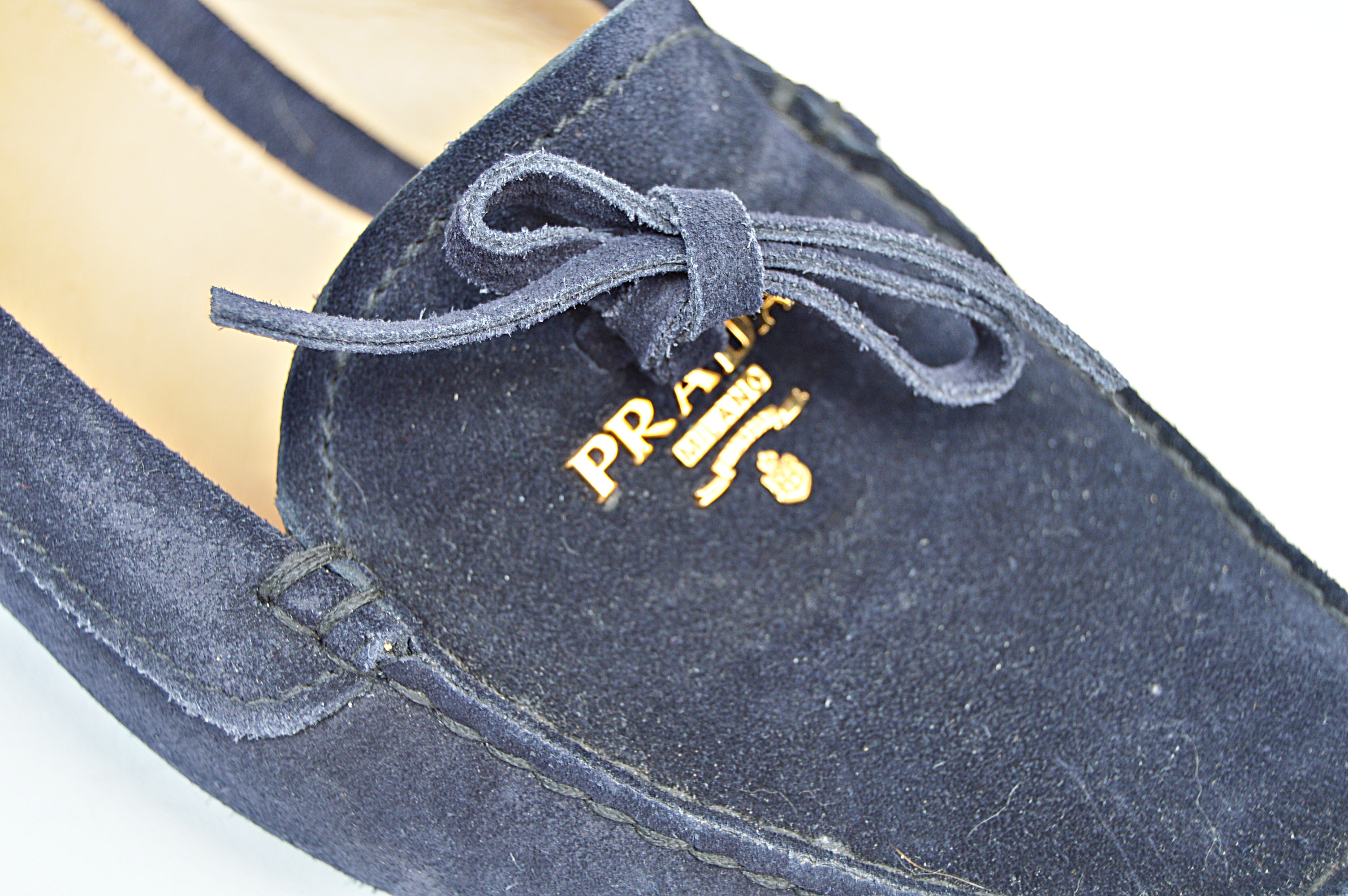 Prada Navy Suede Driving Moccasins