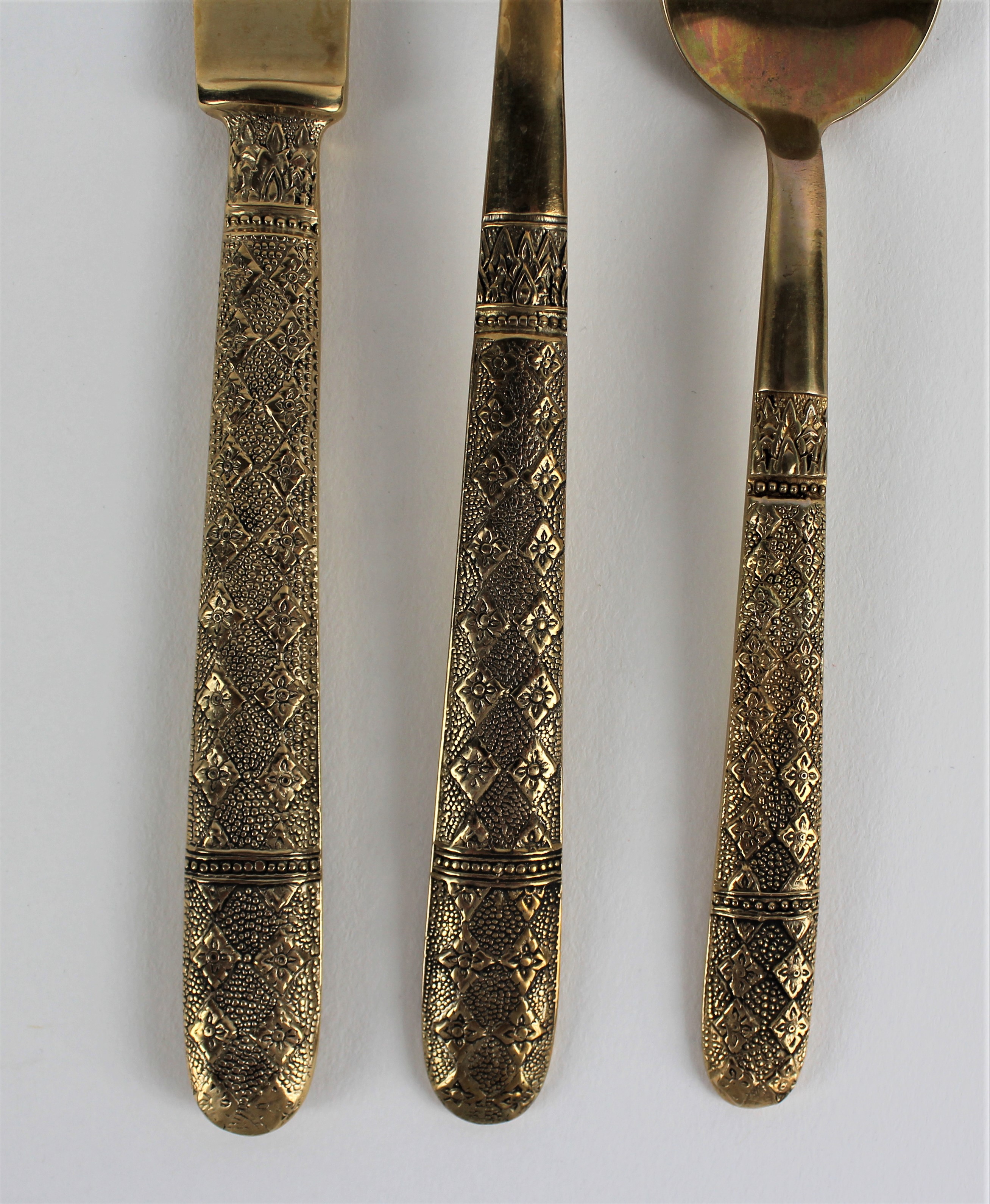 144 Pieces Vintage S. Samran Thai Bronze Nickel Flatware