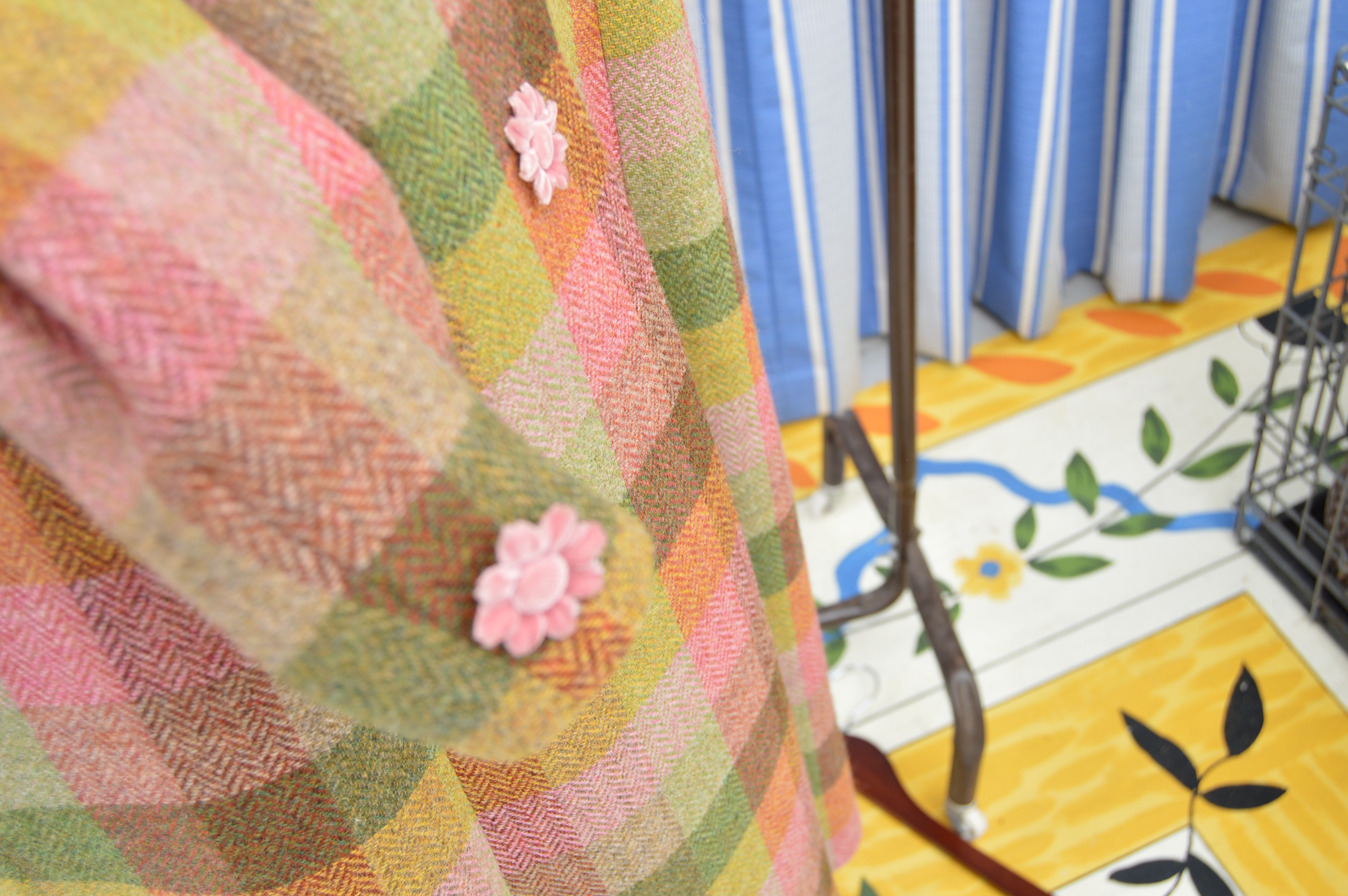 Women's Irish Avoca "Anthology" Wool Coat with Pink Dyed Mongolian Lamb Collar