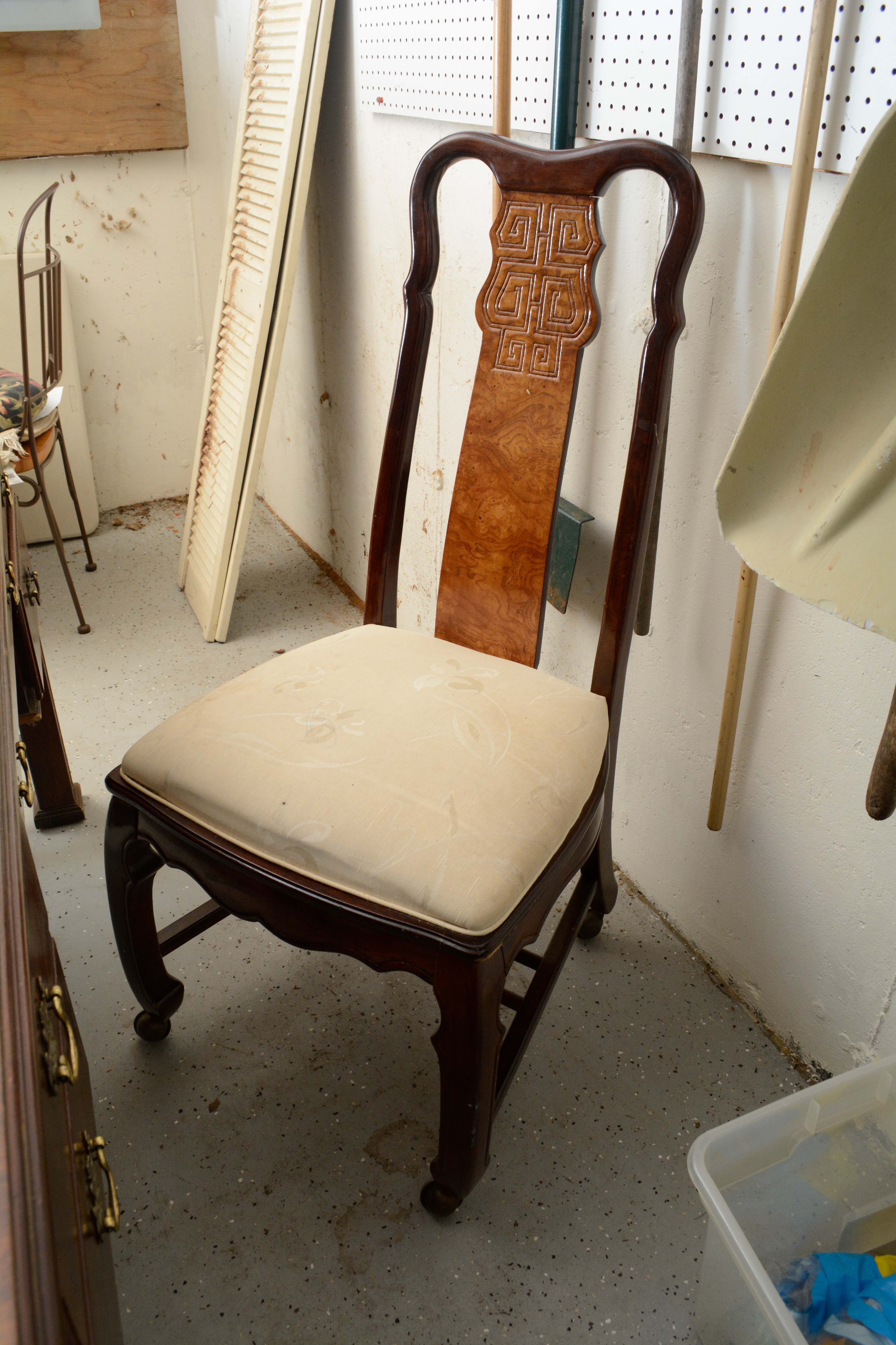 Vintage Chinese Chippendale Style Mahogany Kneehole Desk with Side Chair